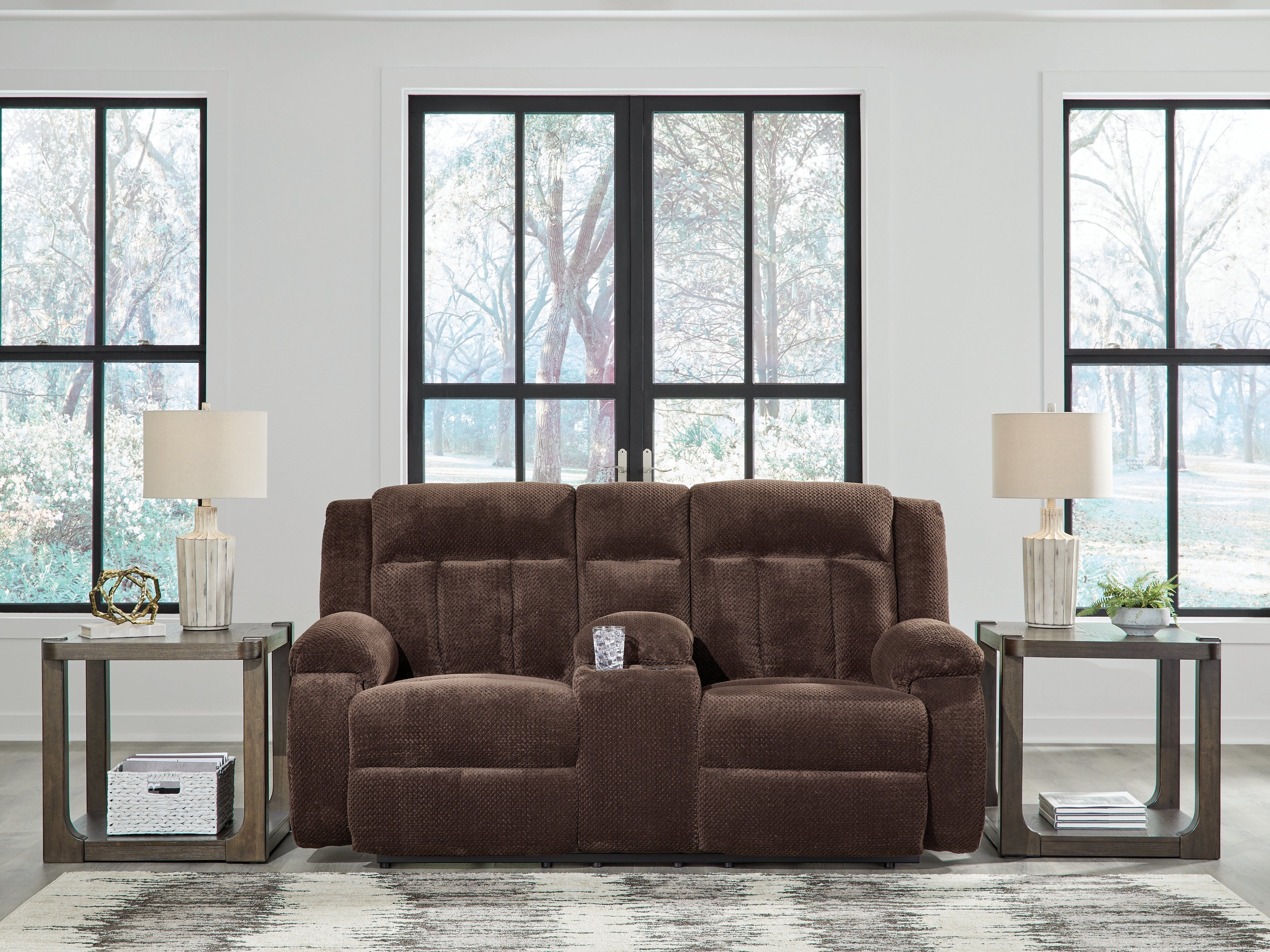 Fine Furniture & Decor - Ashley Furniture - Observation Living Room - DBL REC PWR Loveseat w/Console / Chocolate - PC2140696