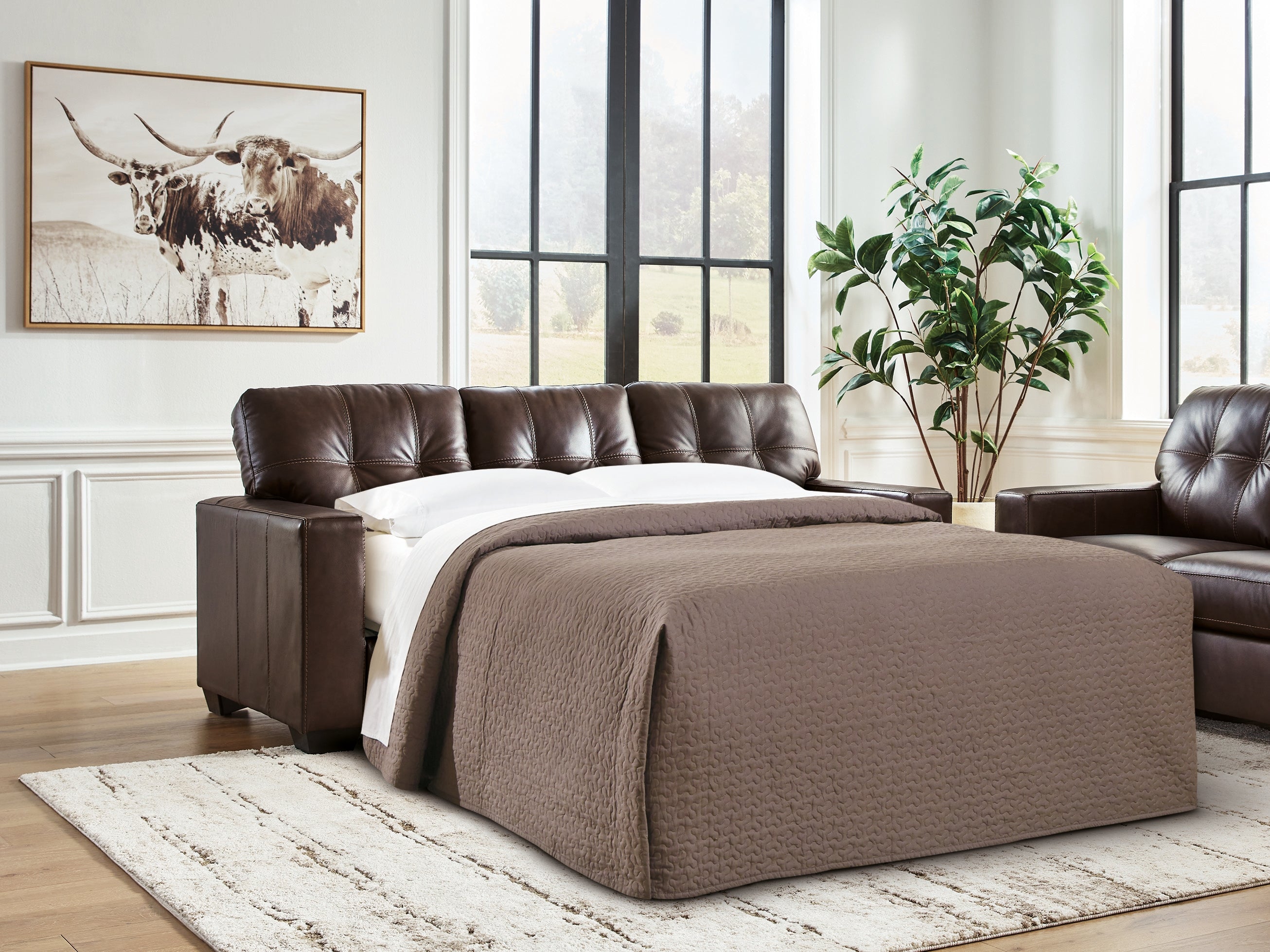 Fine Furniture & Decor - Ashley Furniture - Santorine Living Room - Queen Sofa Sleeper / Dark Brown - 2170639