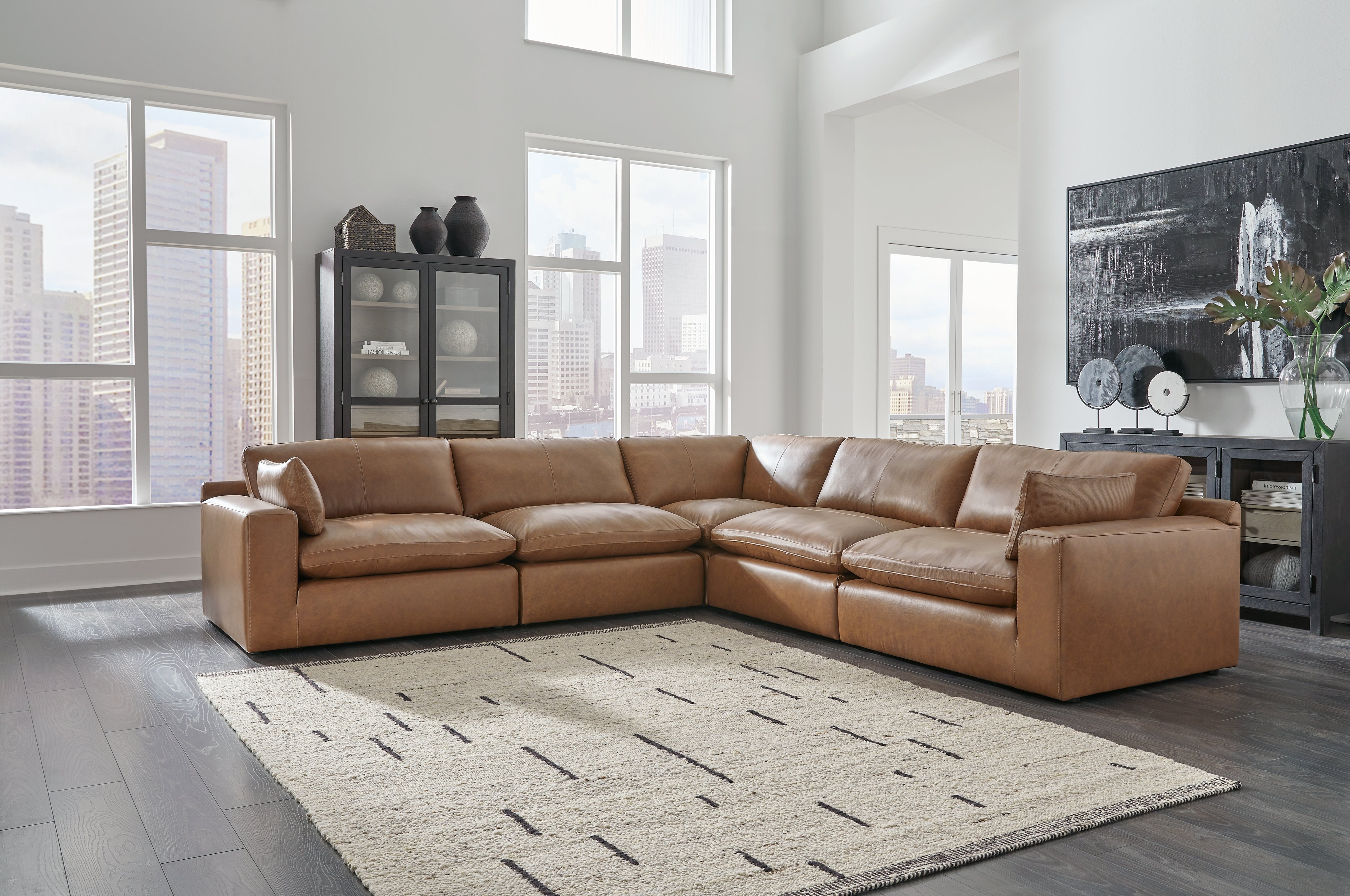 Fine Furniture & Decor - Ashley Furniture - Emilia Sectional - RAF 5-Piece Sectional / Caramel - 30901S4