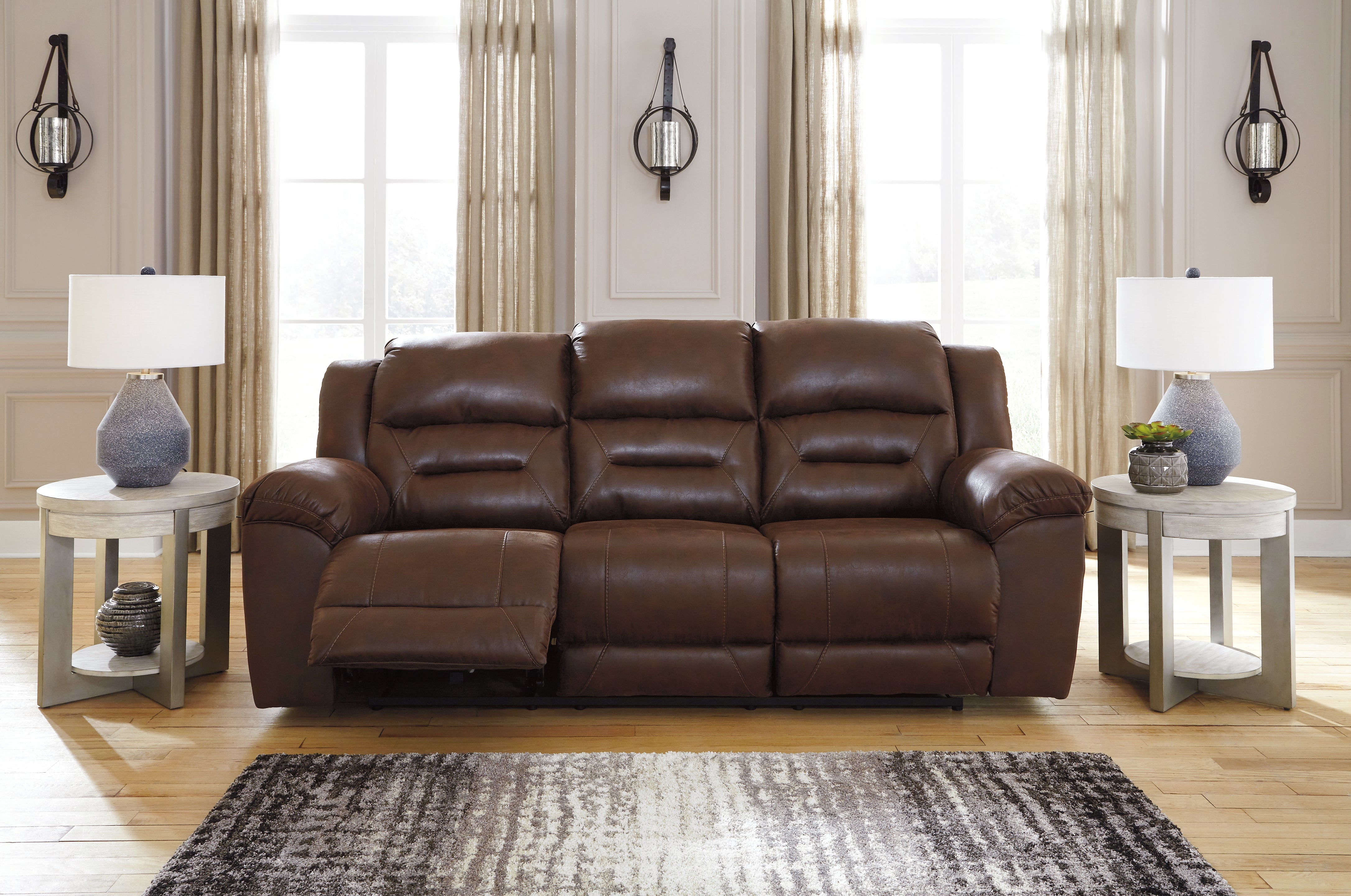 Fine Furniture & Decor - Ashley Furniture - Stoneland Living Room - Reclining Sofa / Chocolate - 3990488