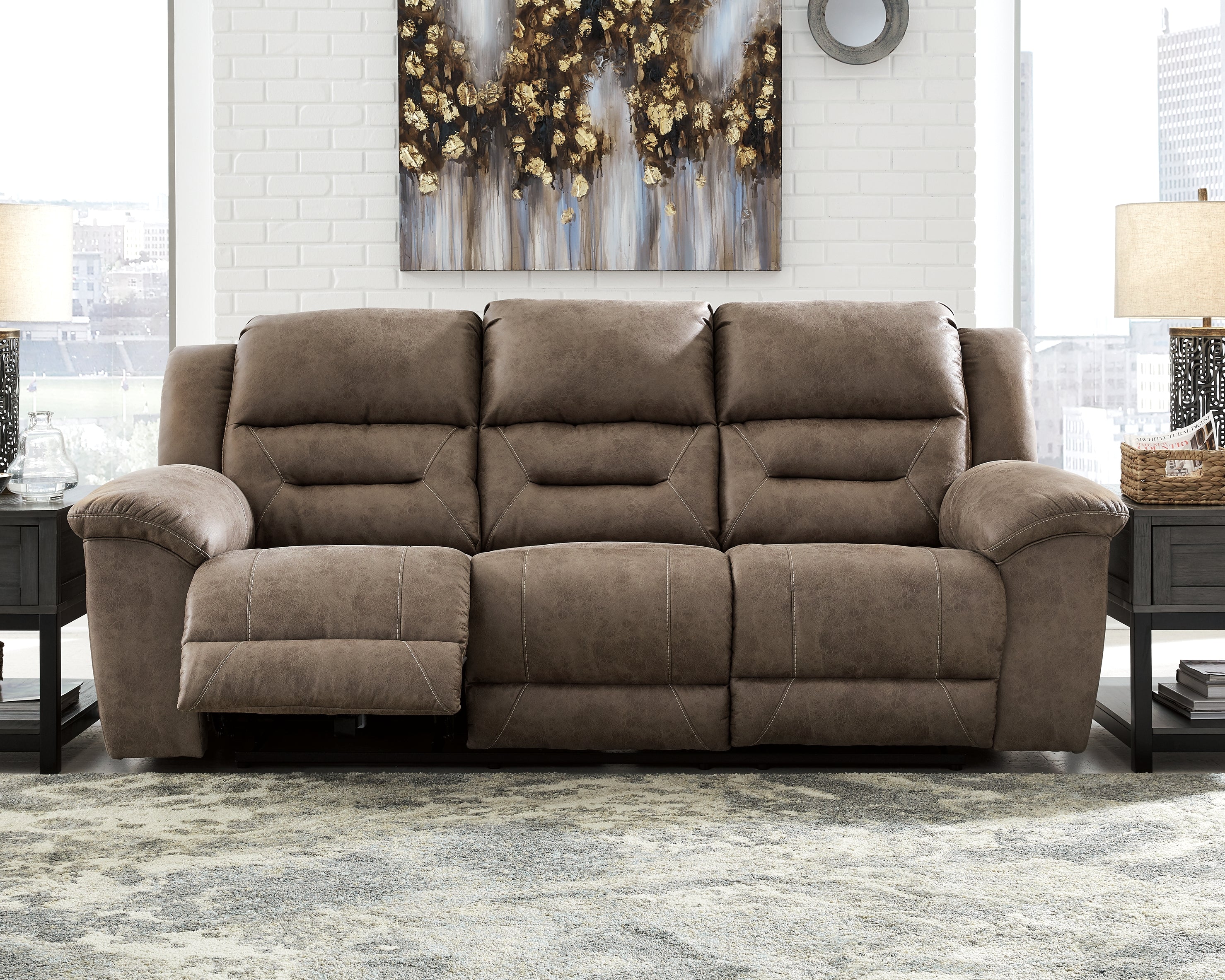 Fine Furniture & Decor - Ashley Furniture - Stoneland Living Room - Reclining Sofa / Fossil - 3990588