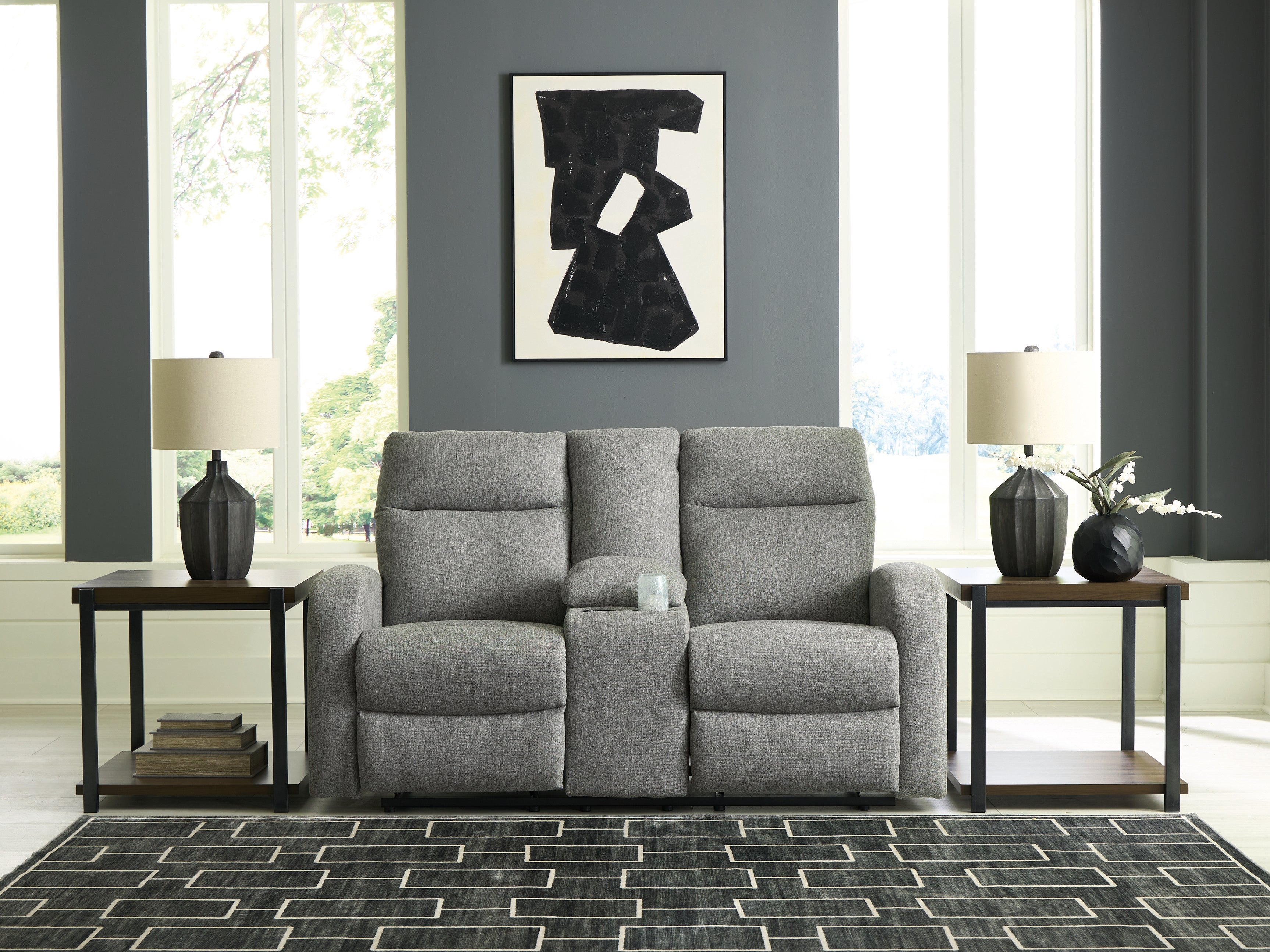 Fine Furniture & Decor - Ashley Furniture - Gauntlet Living Room - DBL Rec Loveseat w/Console / Sterling - PC4220494