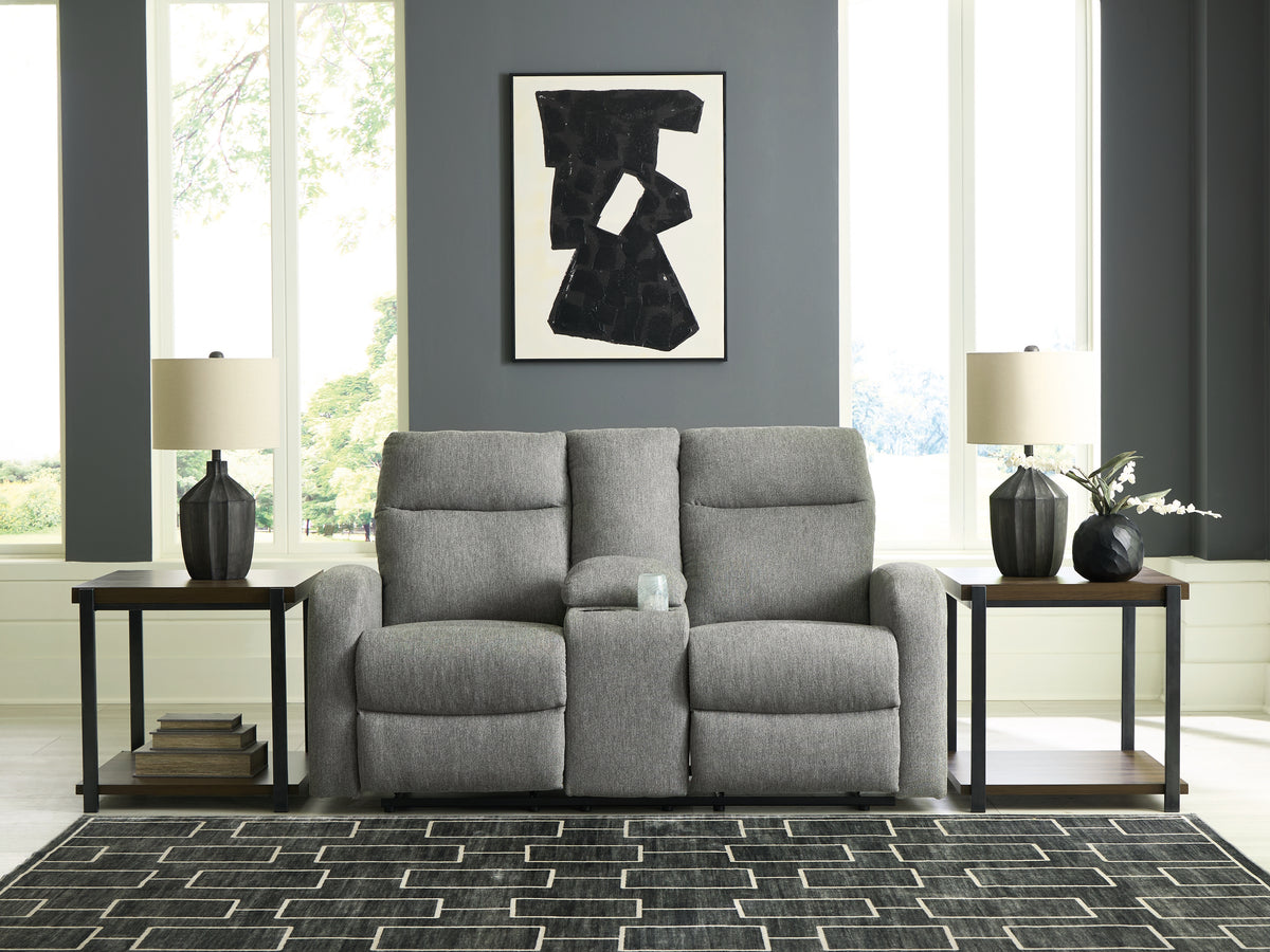 Fine Furniture & Decor - Ashley Furniture - Gauntlet Living Room - DBL Rec Loveseat w/Console / Sterling - PC4220494