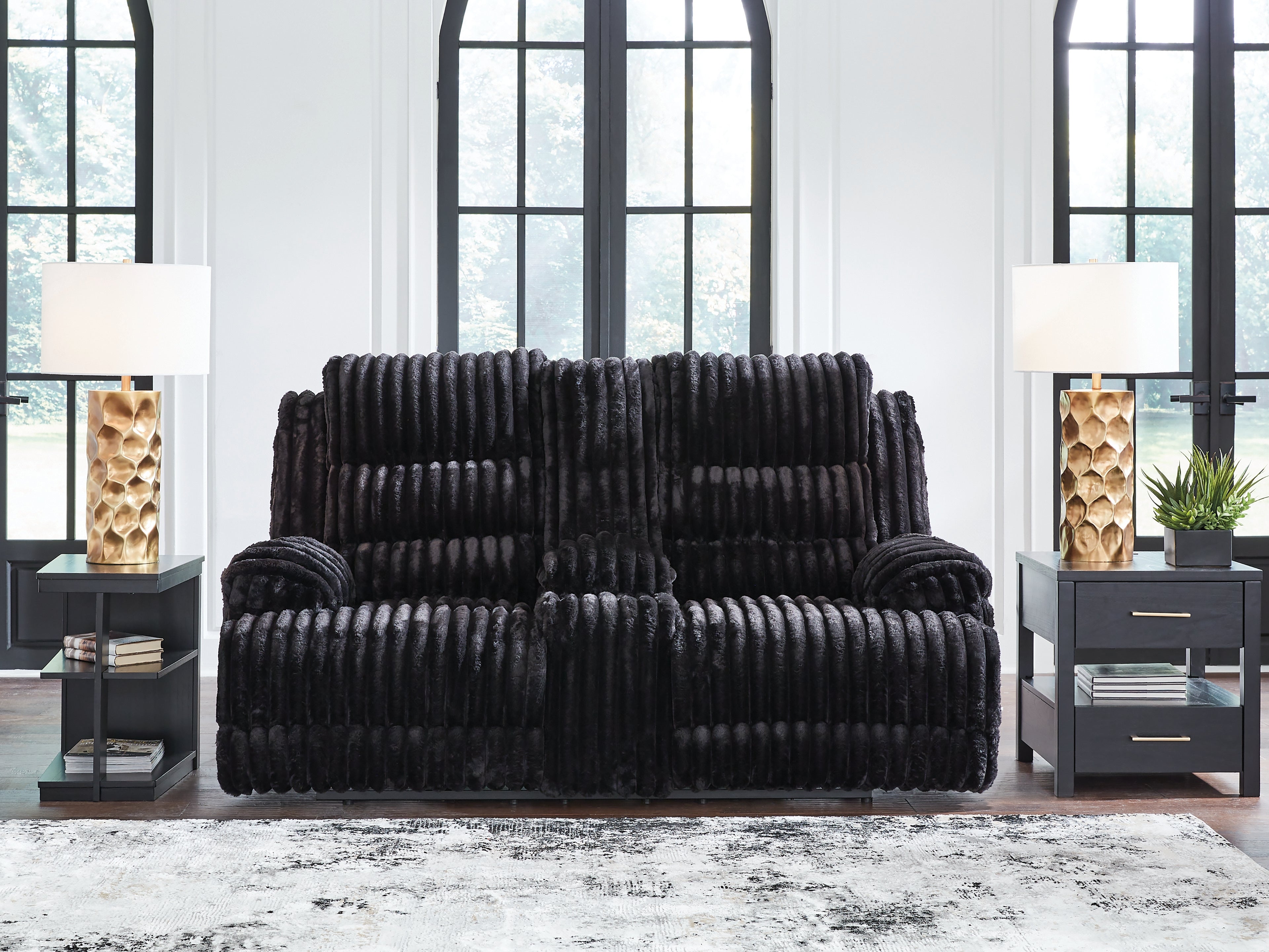 Fine Furniture & Decor - Ashley Furniture - Rhine Falls Living Room - DBL REC PWR Loveseat w/Console / Onyx - PC4280596