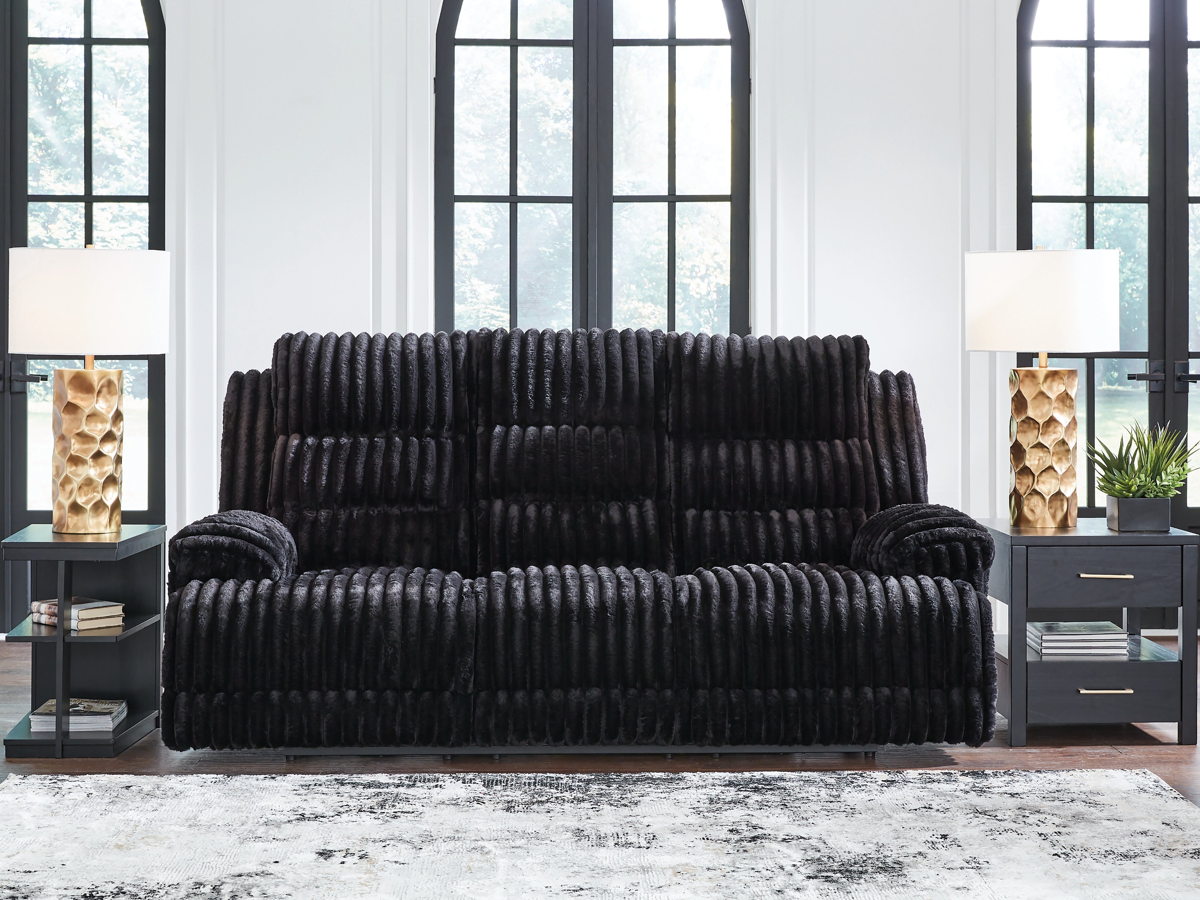 Fine Furniture & Decor - Ashley Furniture - Rhine Falls Living Room - REC PWR Sofa w/Drop Down Table / Onyx - PC4280599