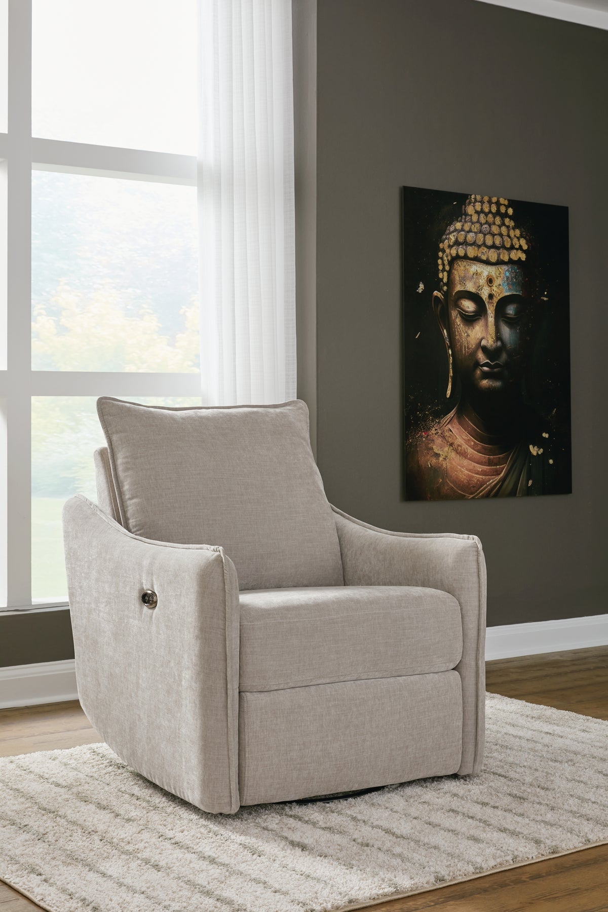 Fine Furniture & Decor - Ashley Furniture - McBurg Living Room - Swivel Power Recliner / Navy - 4480128