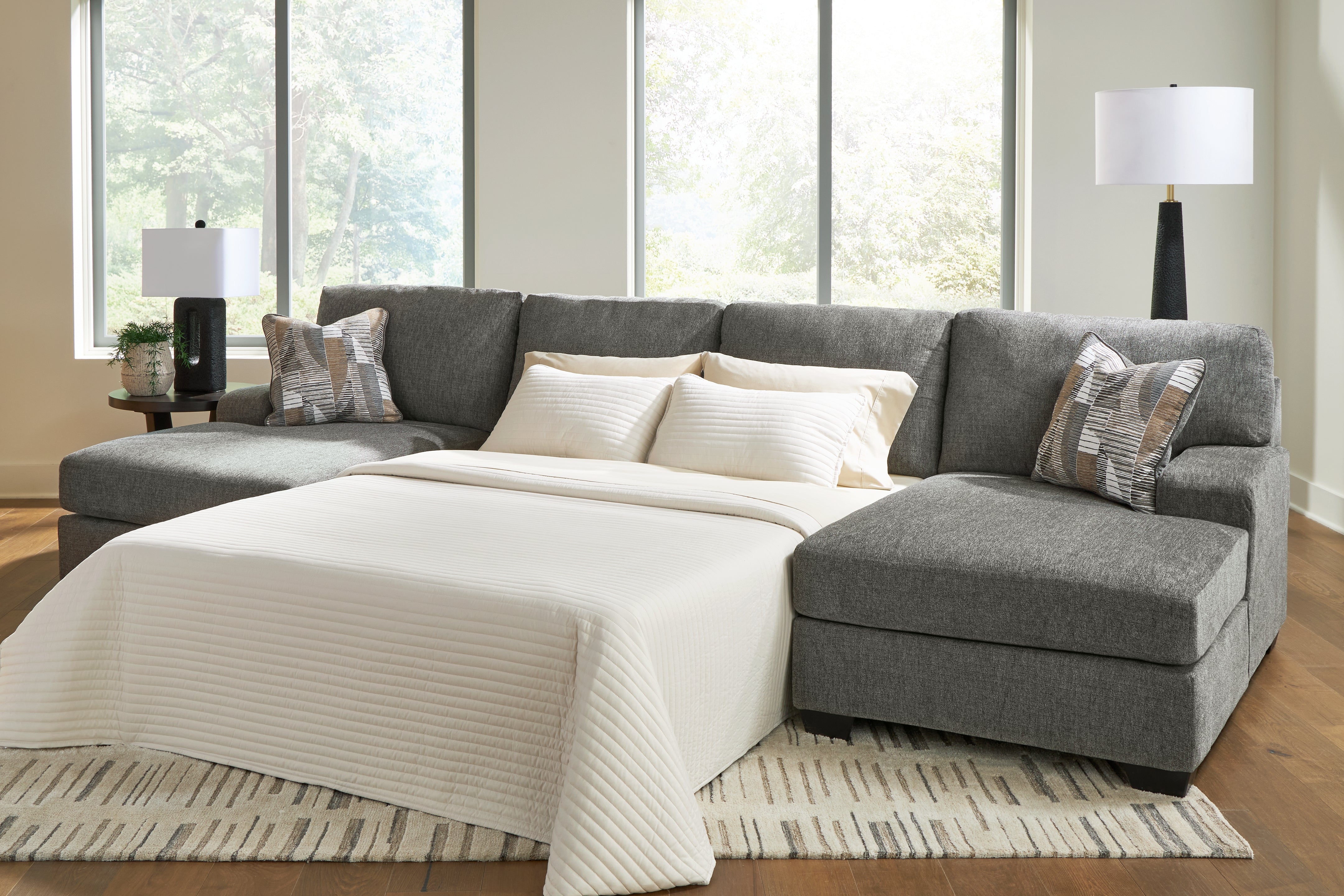 Fine Furniture & Decor - Ashley Furniture - Revenna Sectional - RAF 3-Piece Sleeper Sectional with Double Chaise / Greystone - PC48405S7