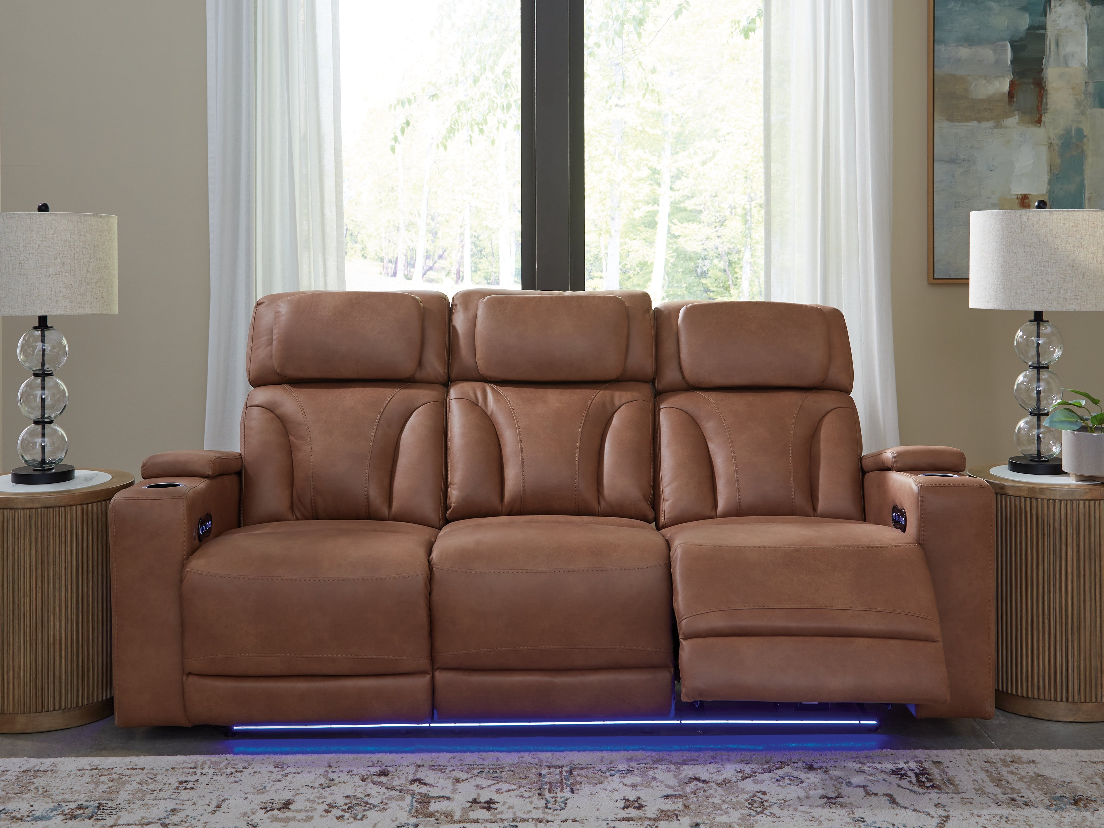 Fine Furniture & Decor - Ashley Furniture - Clean-Slate Living Room - PWR REC Sofa with ADJ Headrest / Caramel - PC5010115