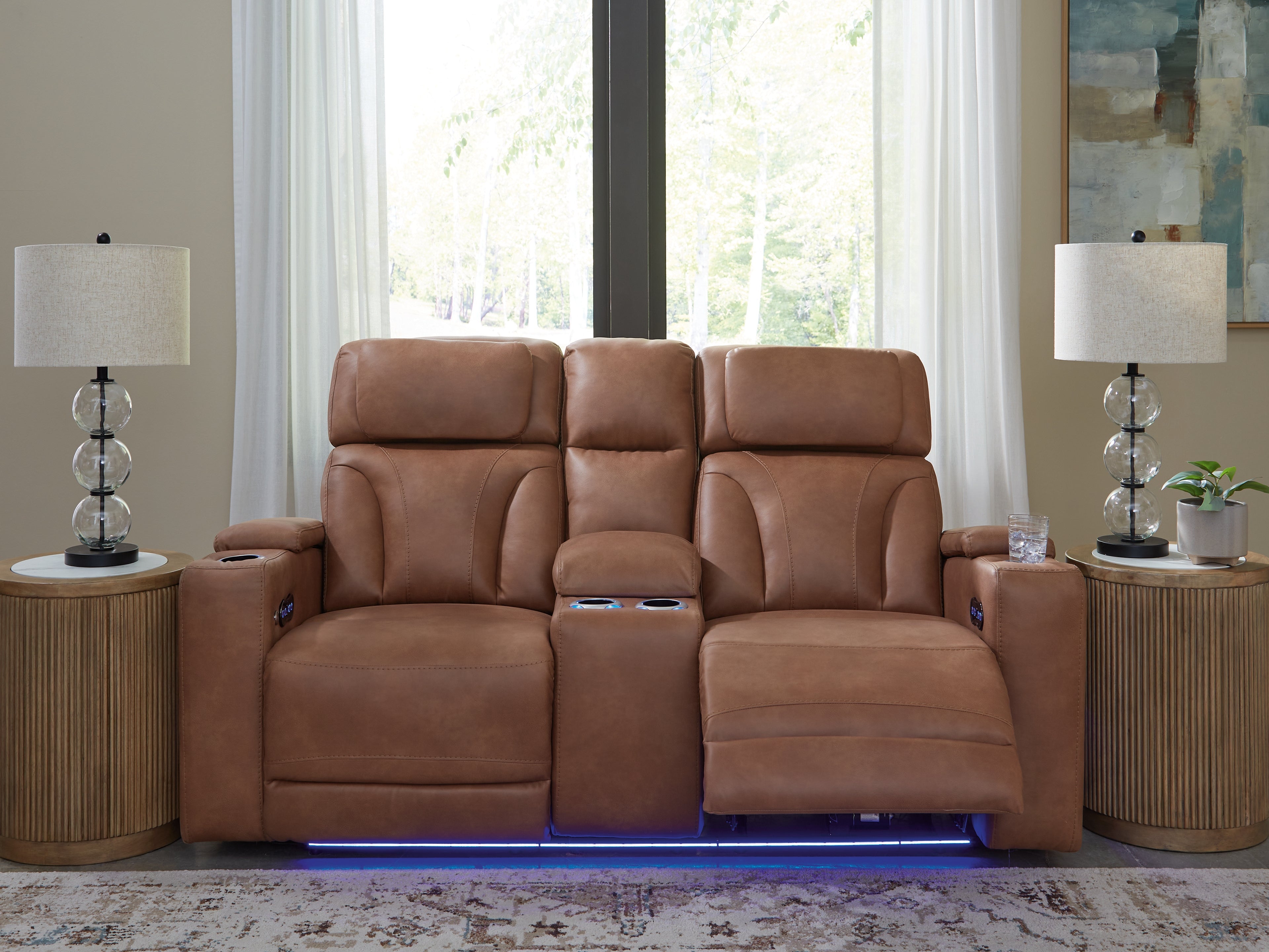 Fine Furniture & Decor - Ashley Furniture - Clean-Slate Living Room - PWR REC Loveseat/CON/ADJ HDRST / Caramel - PC5010118