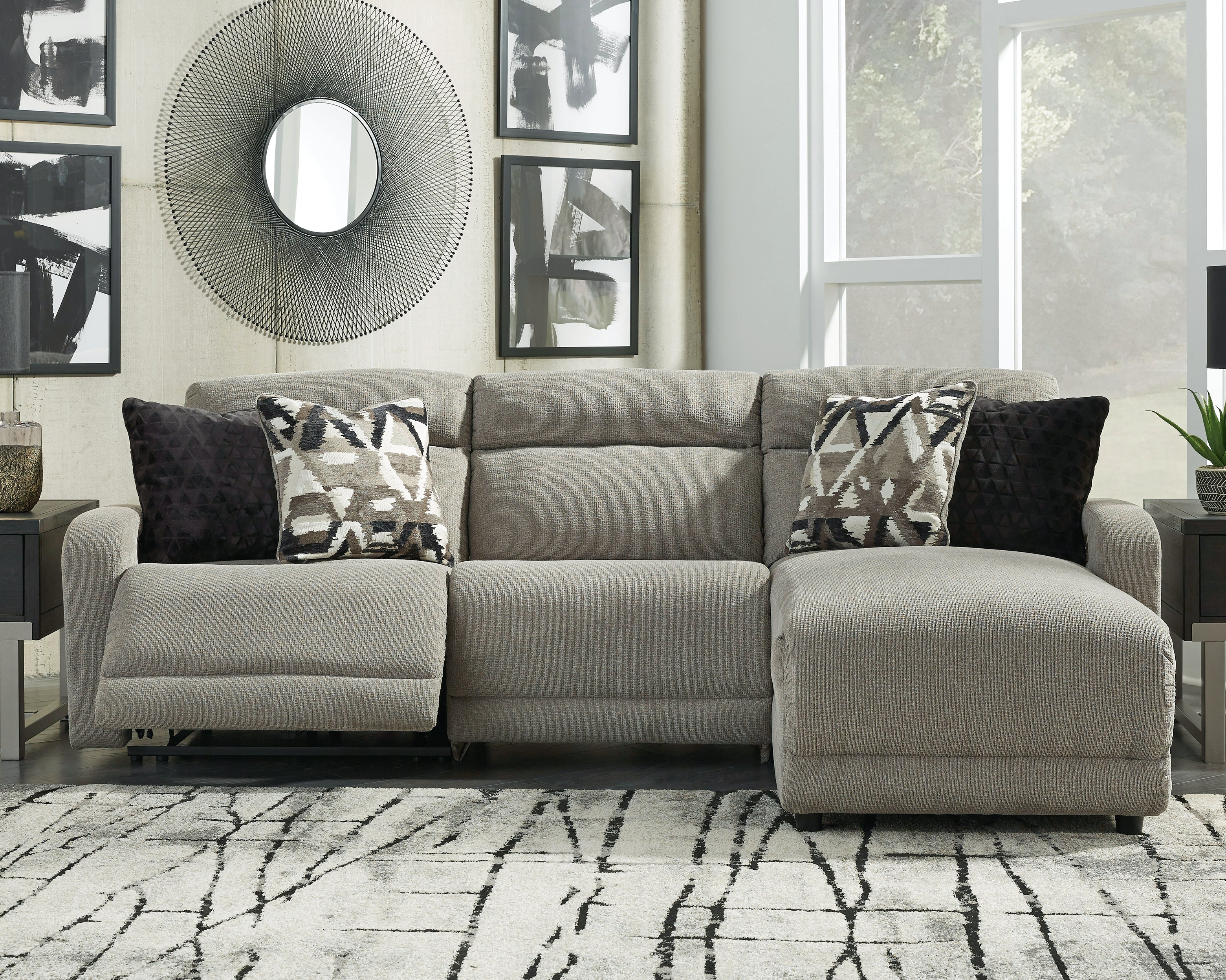 Fine Furniture & Decor - Ashley Furniture - Colleyville Sectional - 3-Piece Power Reclining Sectional with Chaise / Stone - 54405S2