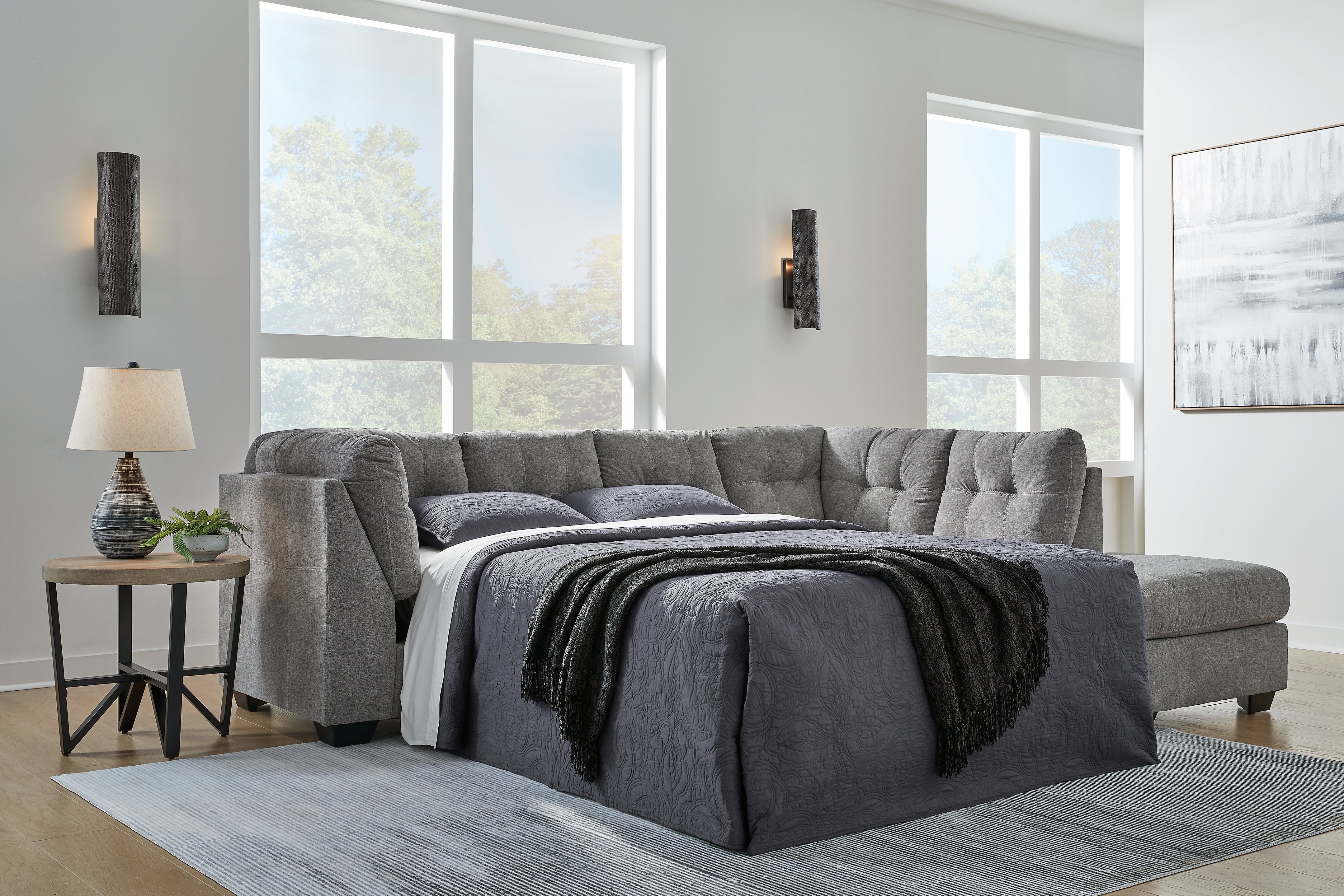 Fine Furniture & Decor - Ashley Furniture - Marleton Sectional - 2-Piece Sleeper Sectional with Chaise / Gray - 55305S4