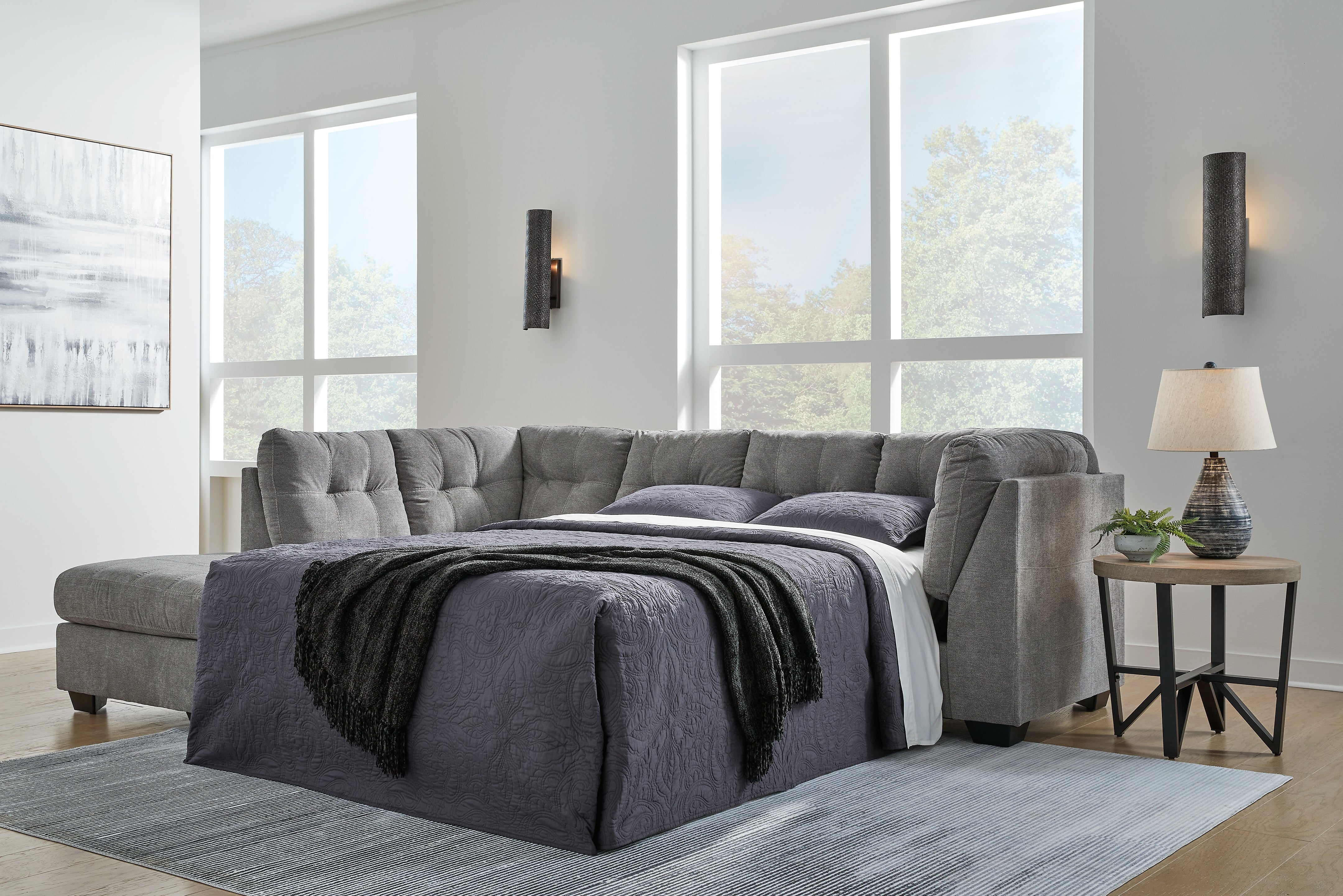 Fine Furniture & Decor - Ashley Furniture - Marleton Sectional - RAF 2-Piece Sleeper Sectional with Chaise / Gray - 55305S3