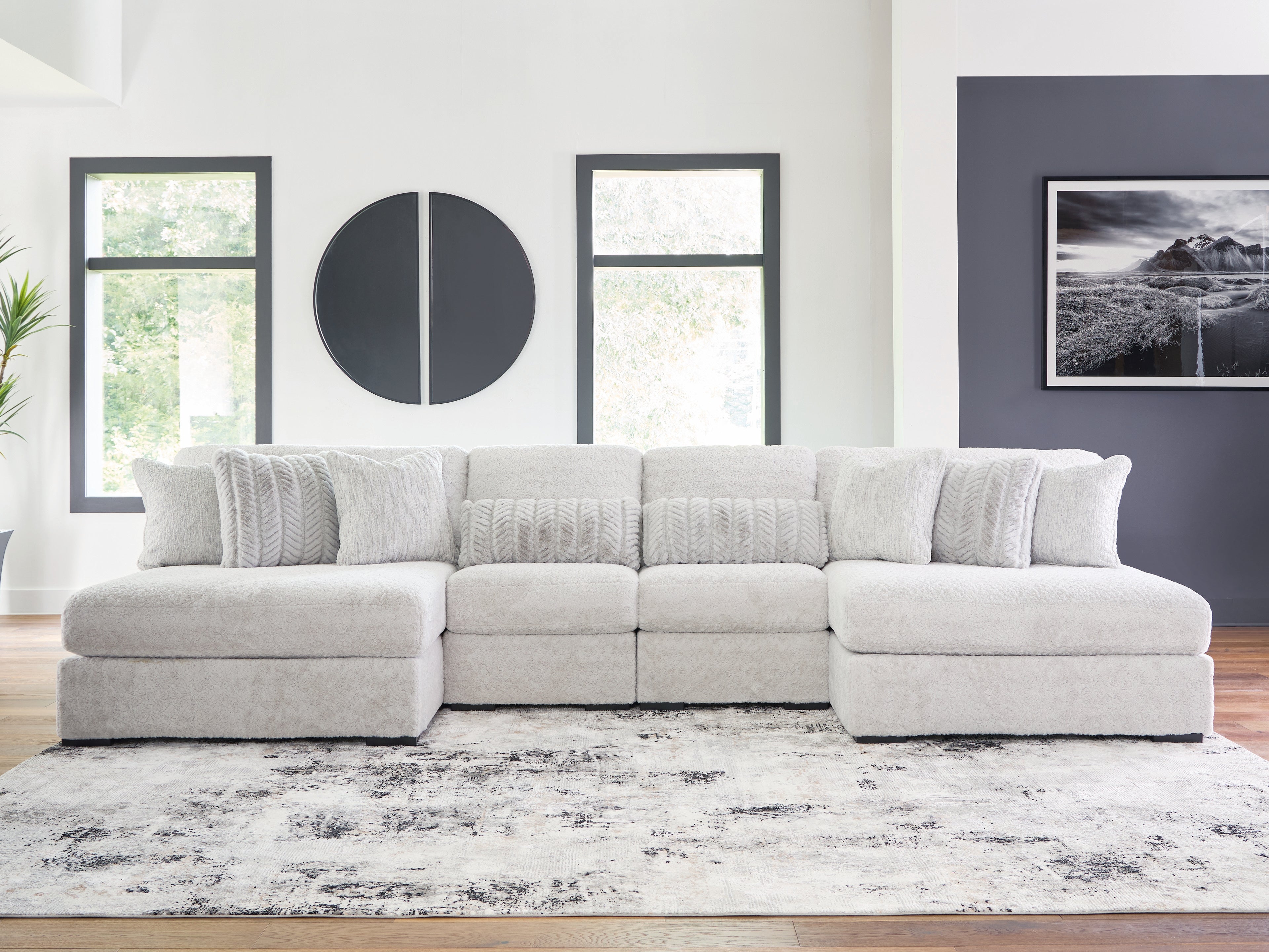 Fine Furniture & Decor - Ashley Furniture - Cuddle Plush Sectional - 4-Piece Sectional with Chaise / Arctic - PC59106S4
