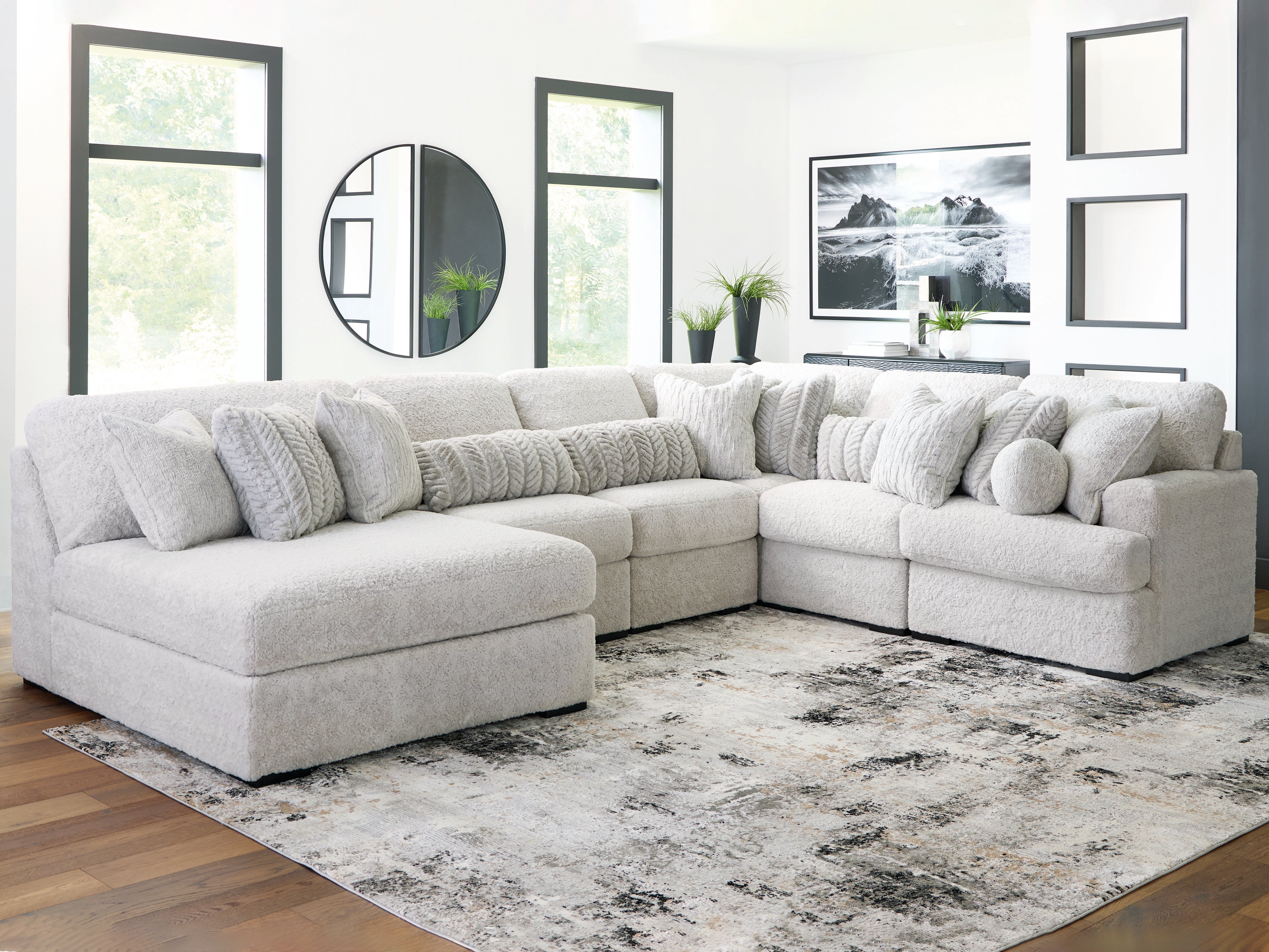 Fine Furniture & Decor - Ashley Furniture - Cuddle Plush Sectional - 6-Piece Sectional with Chaise / Arctic - PC59106S8