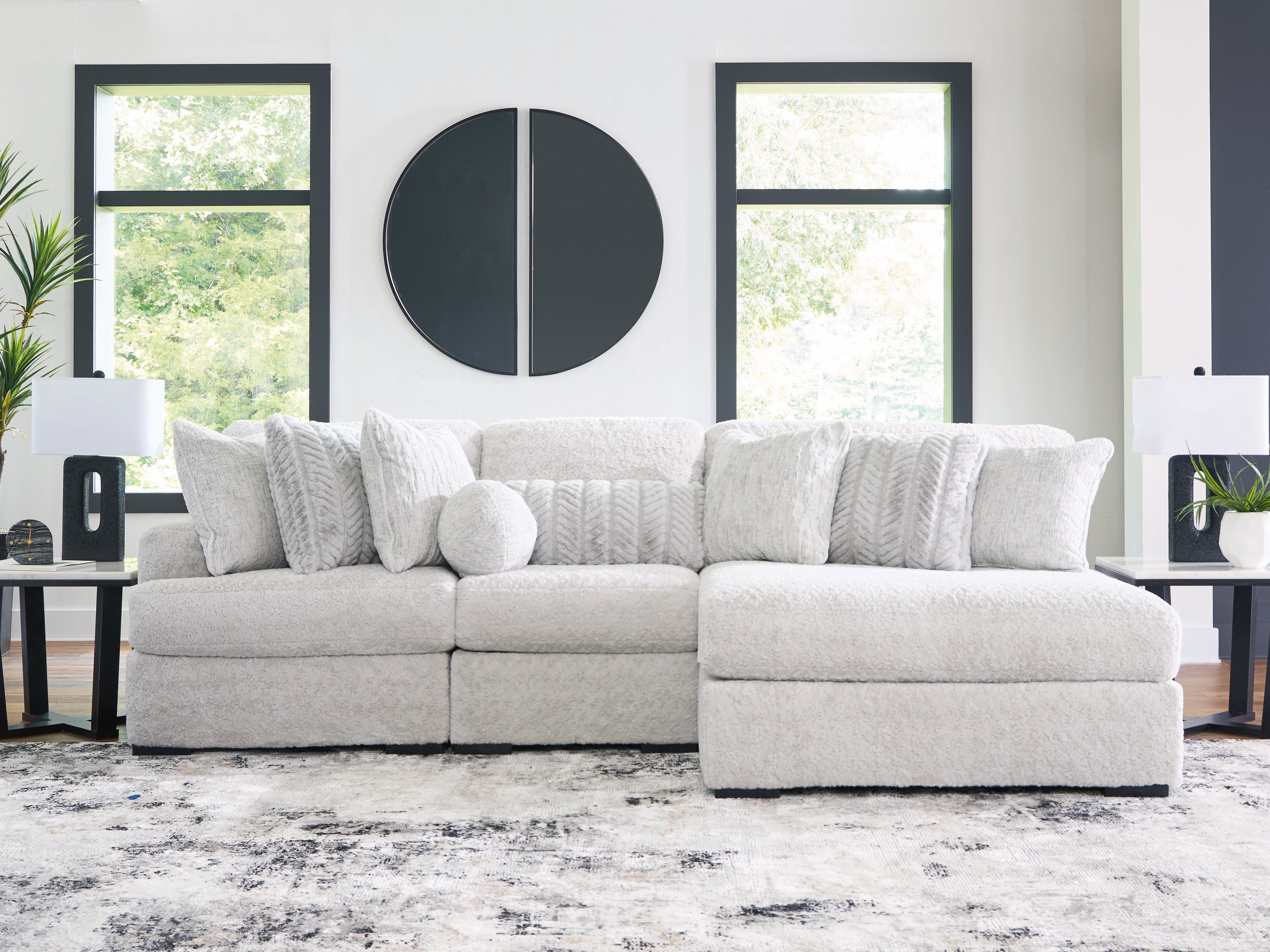 Fine Furniture & Decor - Ashley Furniture - Cuddle Plush Sectional - RAF 3-Piece Sectional with Chaise / Arctic - PC59106S1