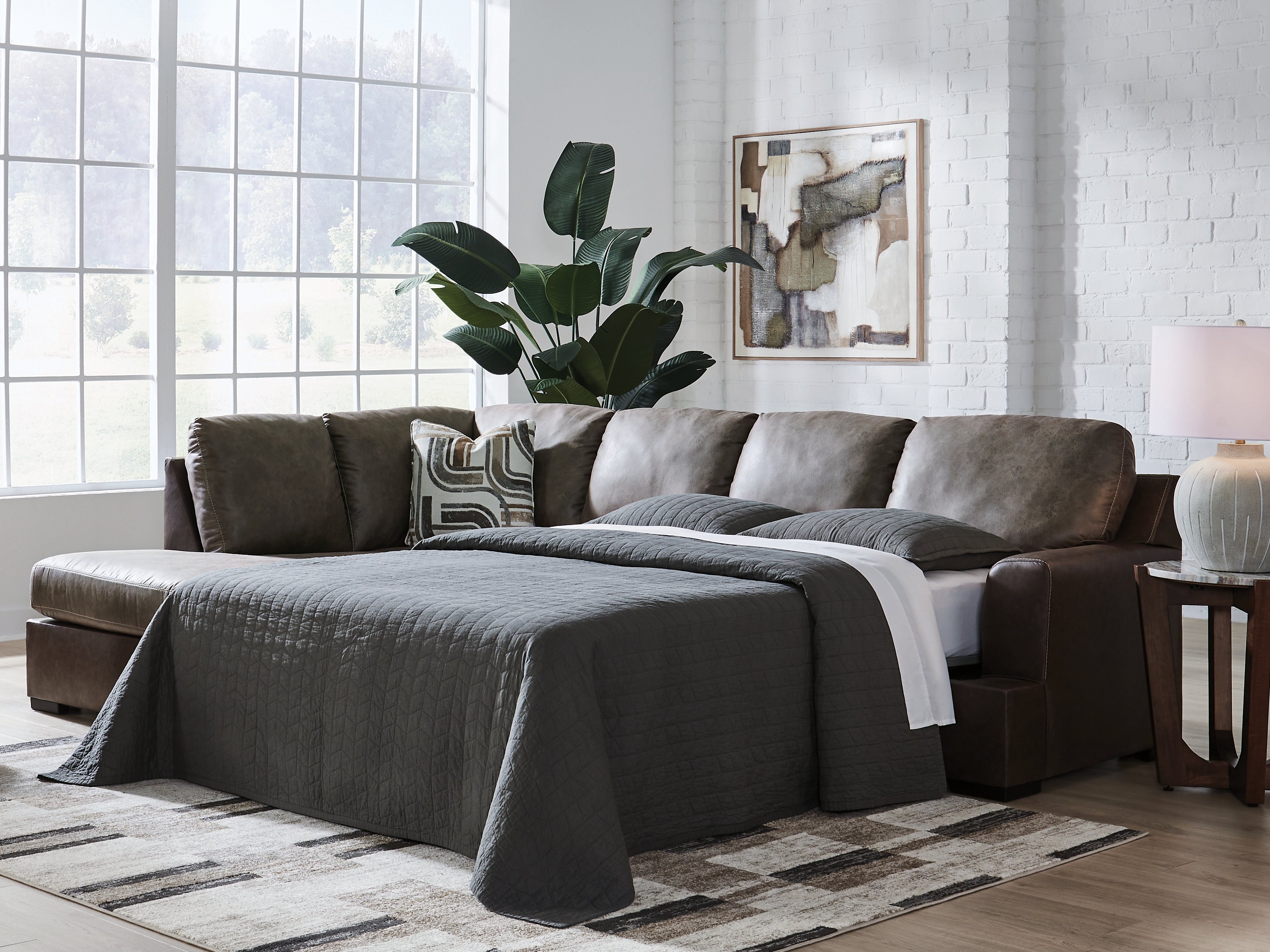 Fine Furniture & Decor - Ashley Furniture - Castille Way Sectional - RAF 2-Piece Sleeper Sectional with Chaise / Fossil - PC62703S4