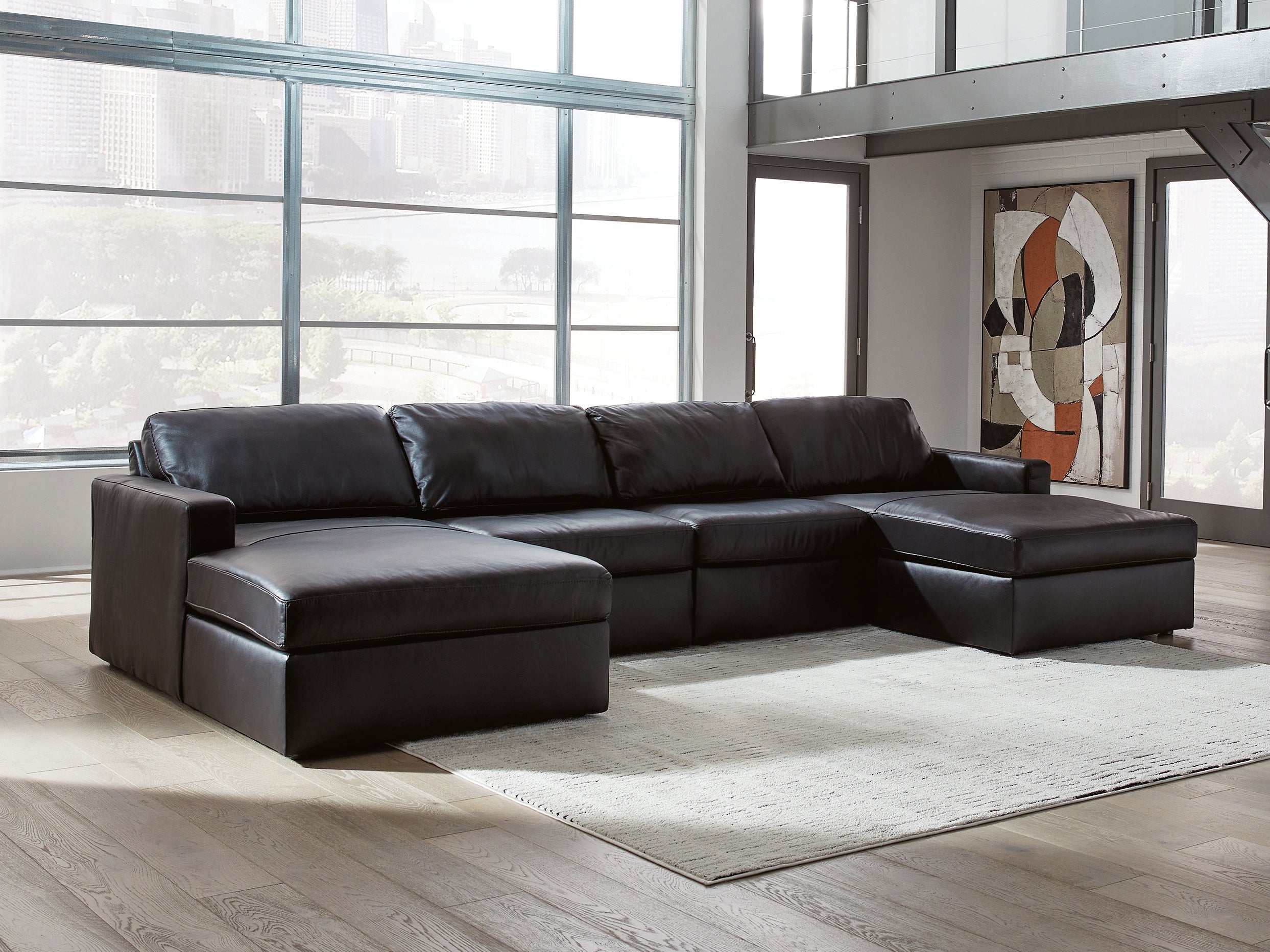 Fine Furniture & Decor - Ashley Furniture - ModMax II Sectional - RAF 4-Piece Double Chaise Sectional / Black - 74305S19
