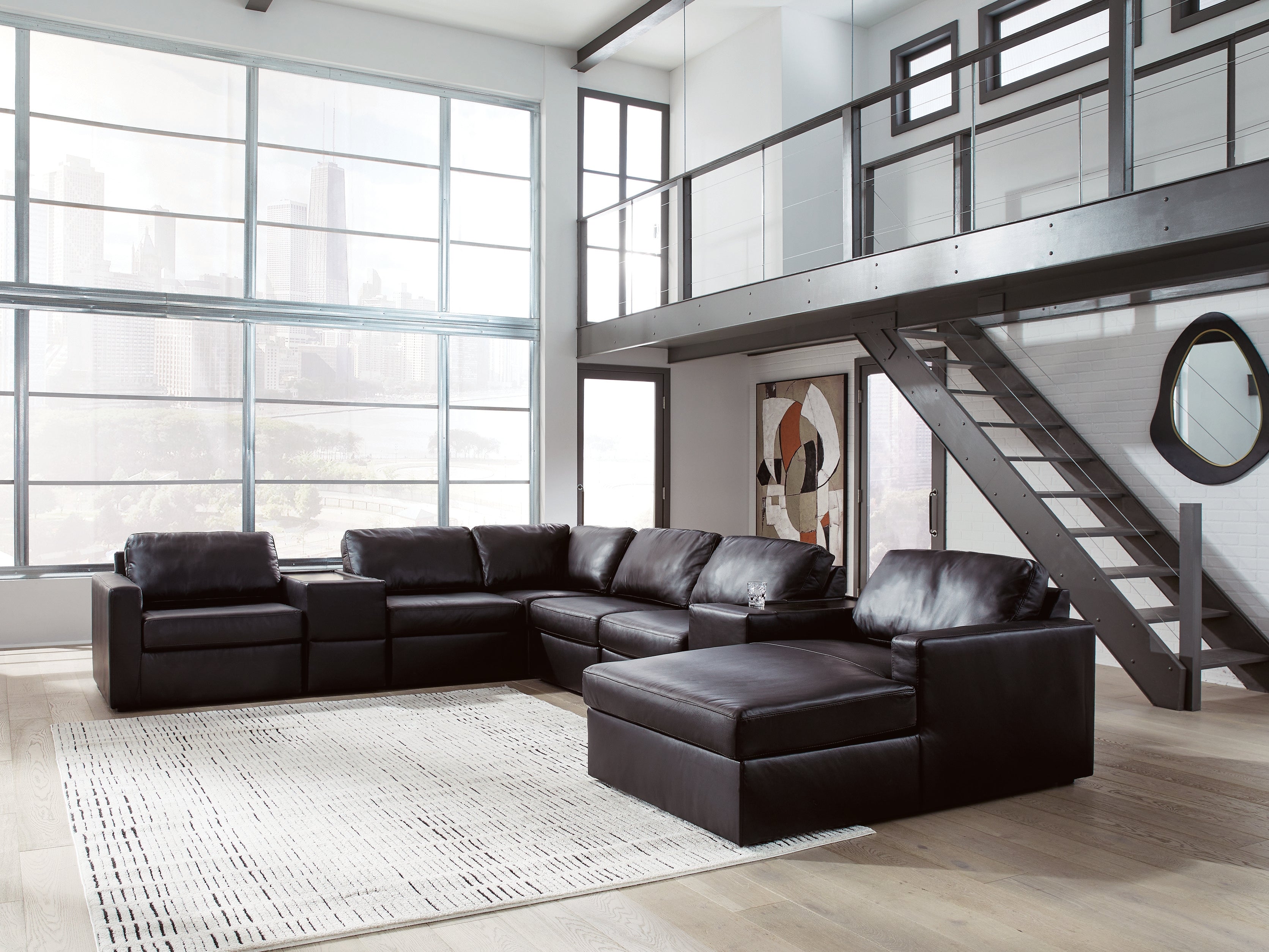 Fine Furniture & Decor - Ashley Furniture - ModMax II Sectional - RAF 8-Piece Sectional with Chaise and Storage Consoles / Black - 74305S42