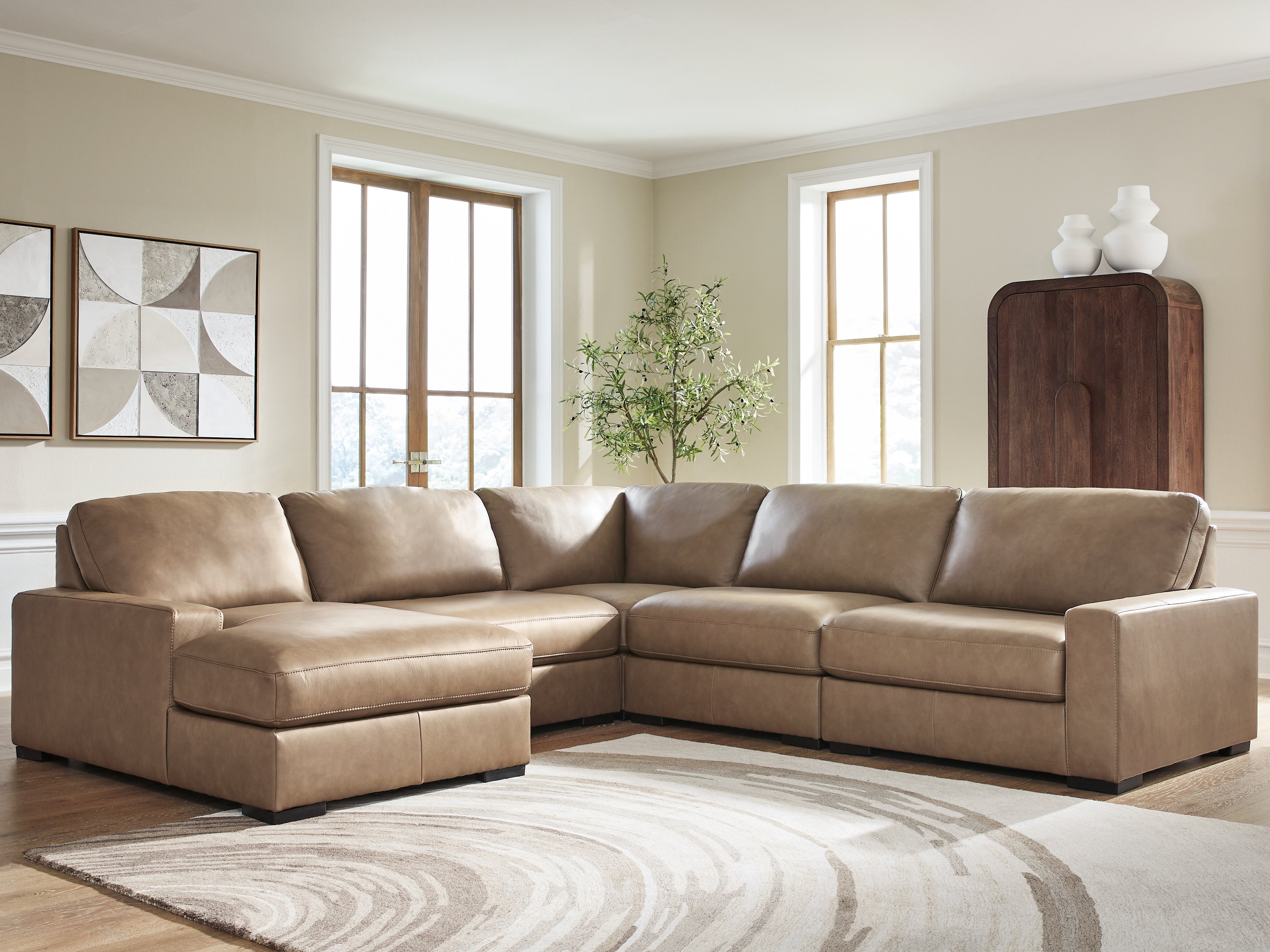 Fine Furniture & Decor - Ashley Furniture - Veronella Sectional - RAF 5-Piece Sectional with Chaise / Sahara - 76106S12