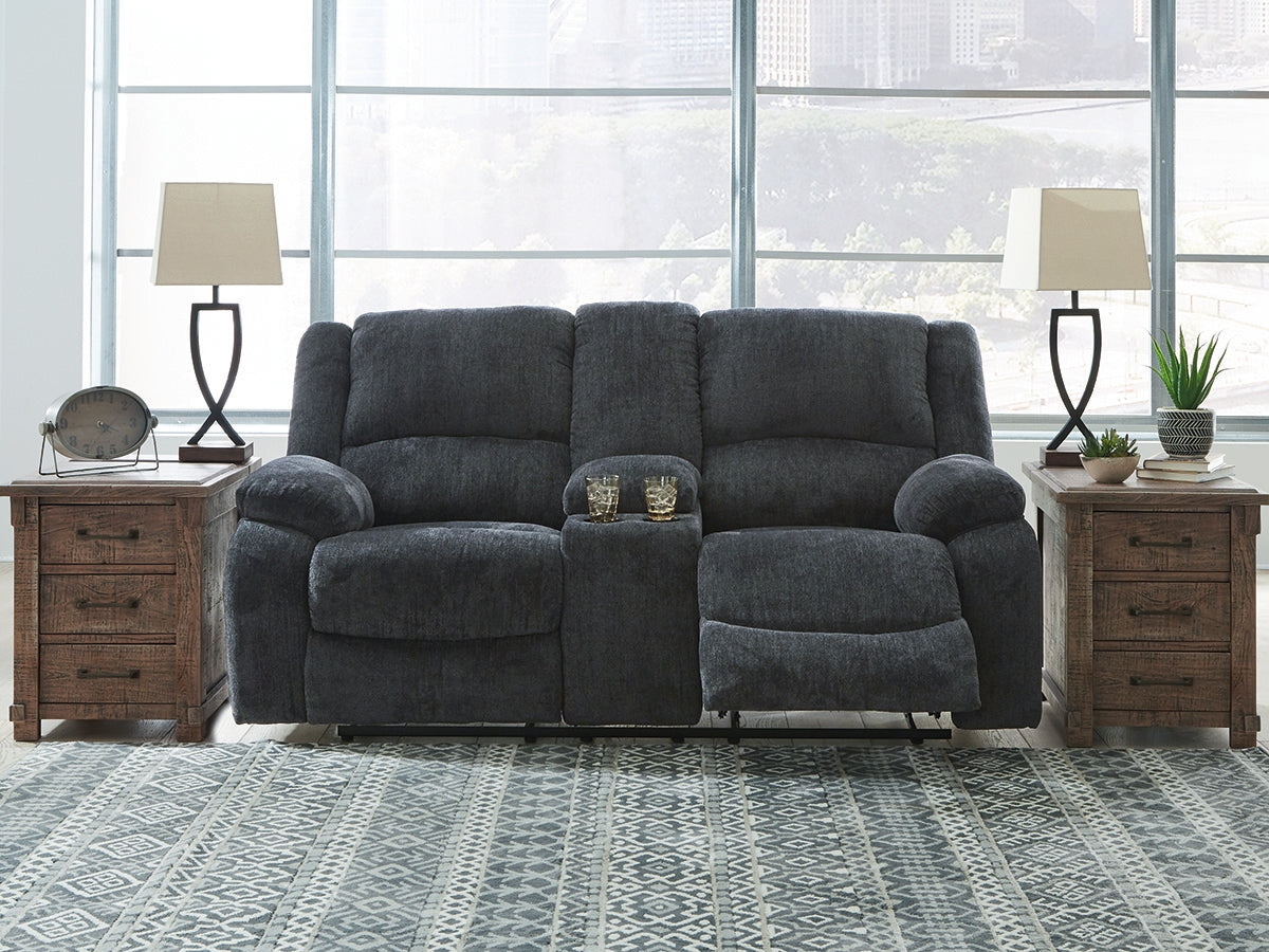 Fine Furniture & Decor - Ashley Furniture - Draycoll Living Room - DBL Rec Loveseat w/Console / Slate - 7650494