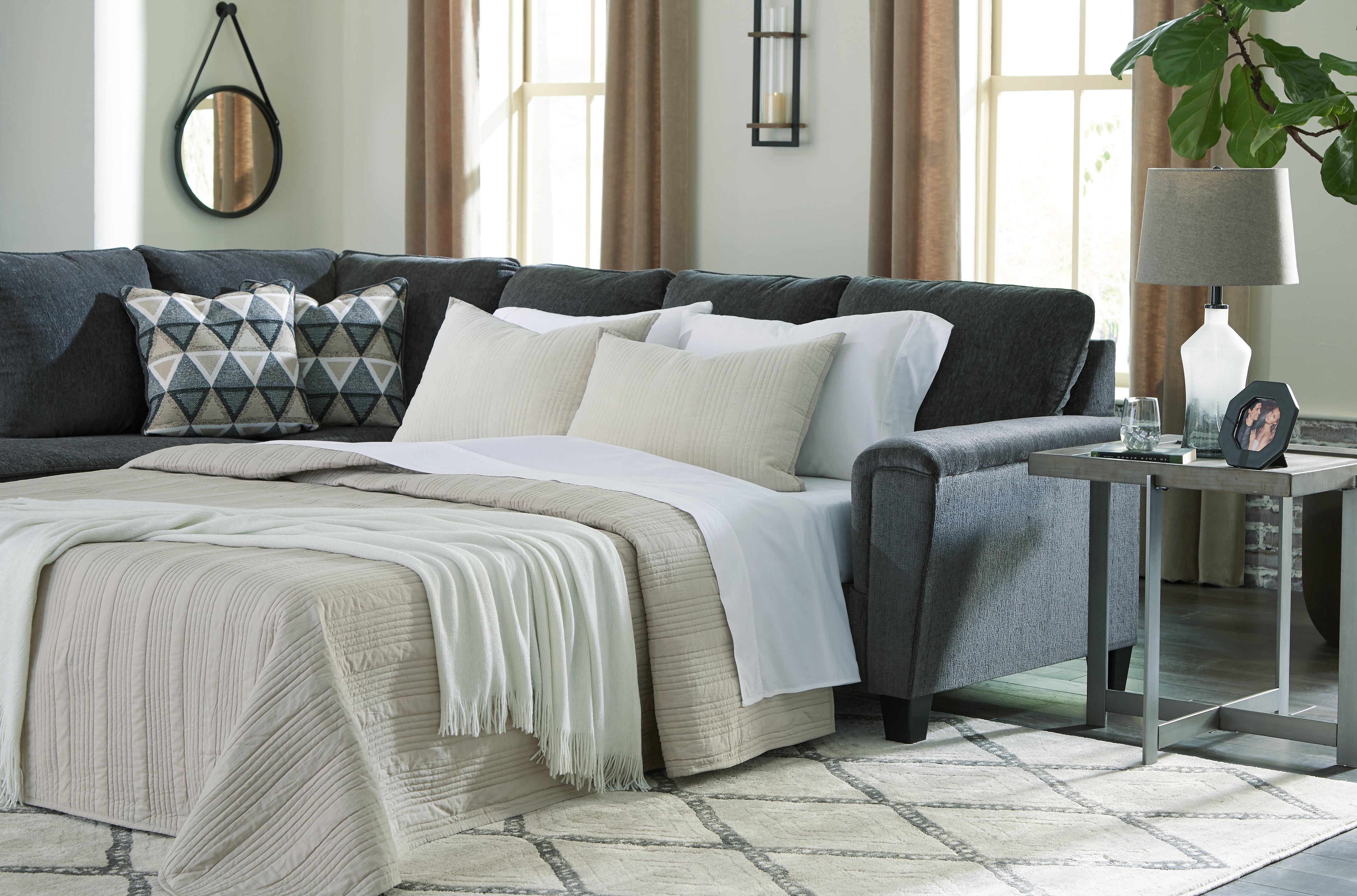 Fine Furniture & Decor - Ashley Furniture - Abinger Sectional - RAF 2-Piece Sleeper Sectional with Chaise / Smoke - 83905S3