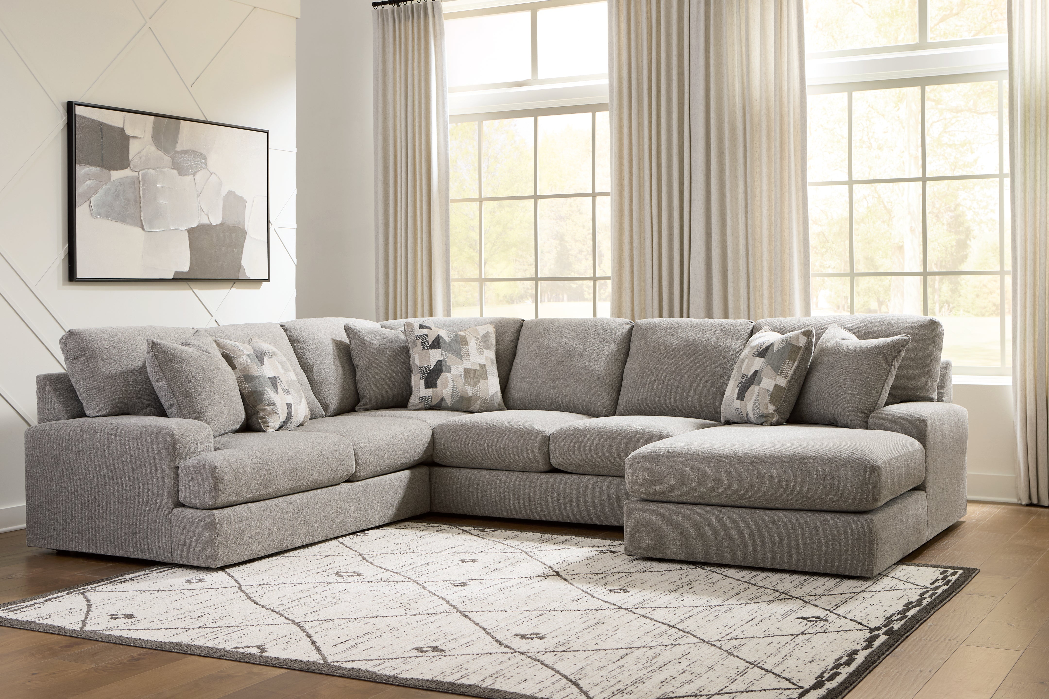 Fine Furniture & Decor - Ashley Furniture - Lindon Sectional - 3-Piece Sectional with Chaise / Smoke - 84704S4