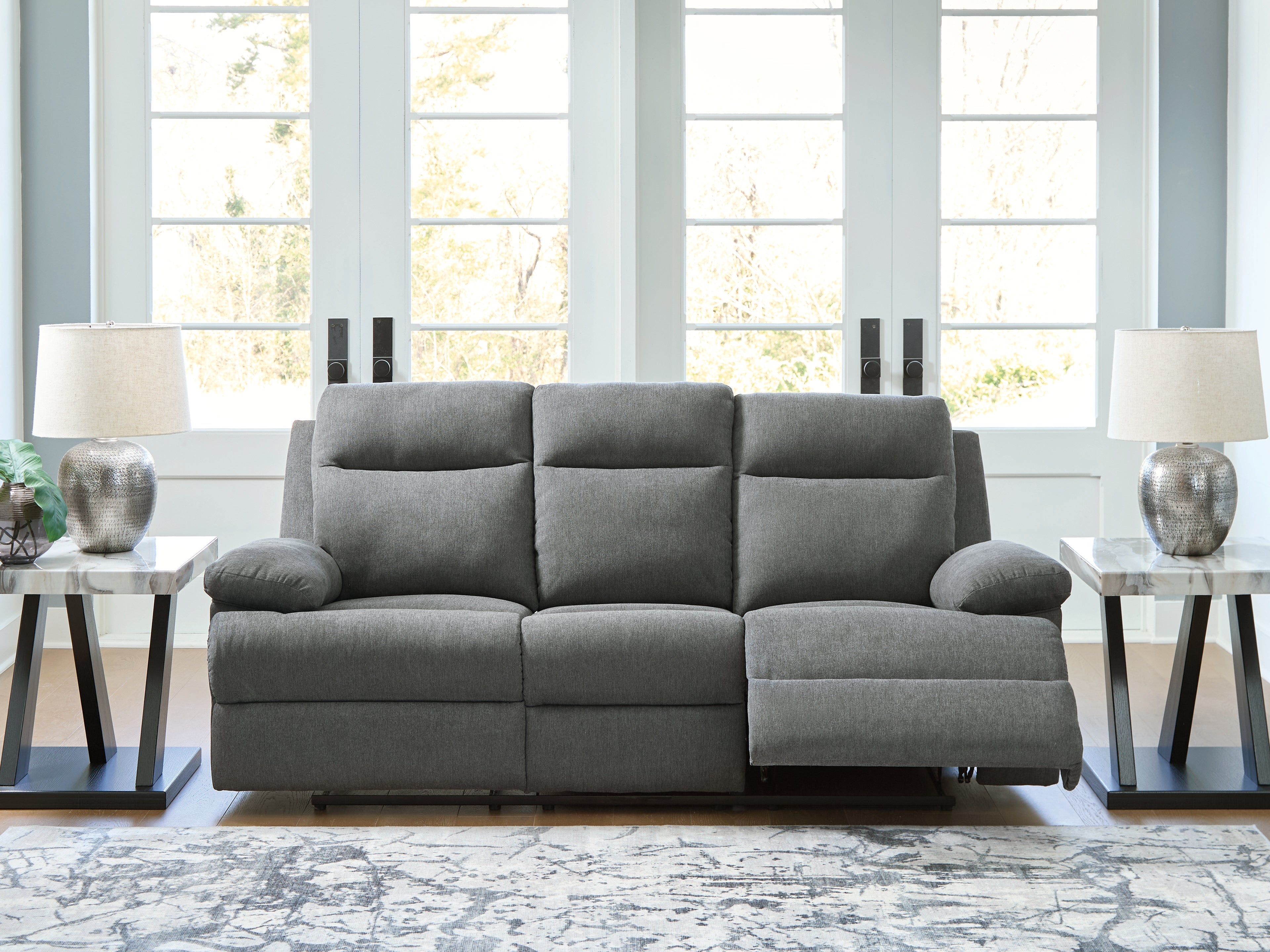Fine Furniture & Decor - Ashley Furniture - Side-Swipe Living Room - REC Sofa w/Drop Down Table / Charcoal - PC9140689