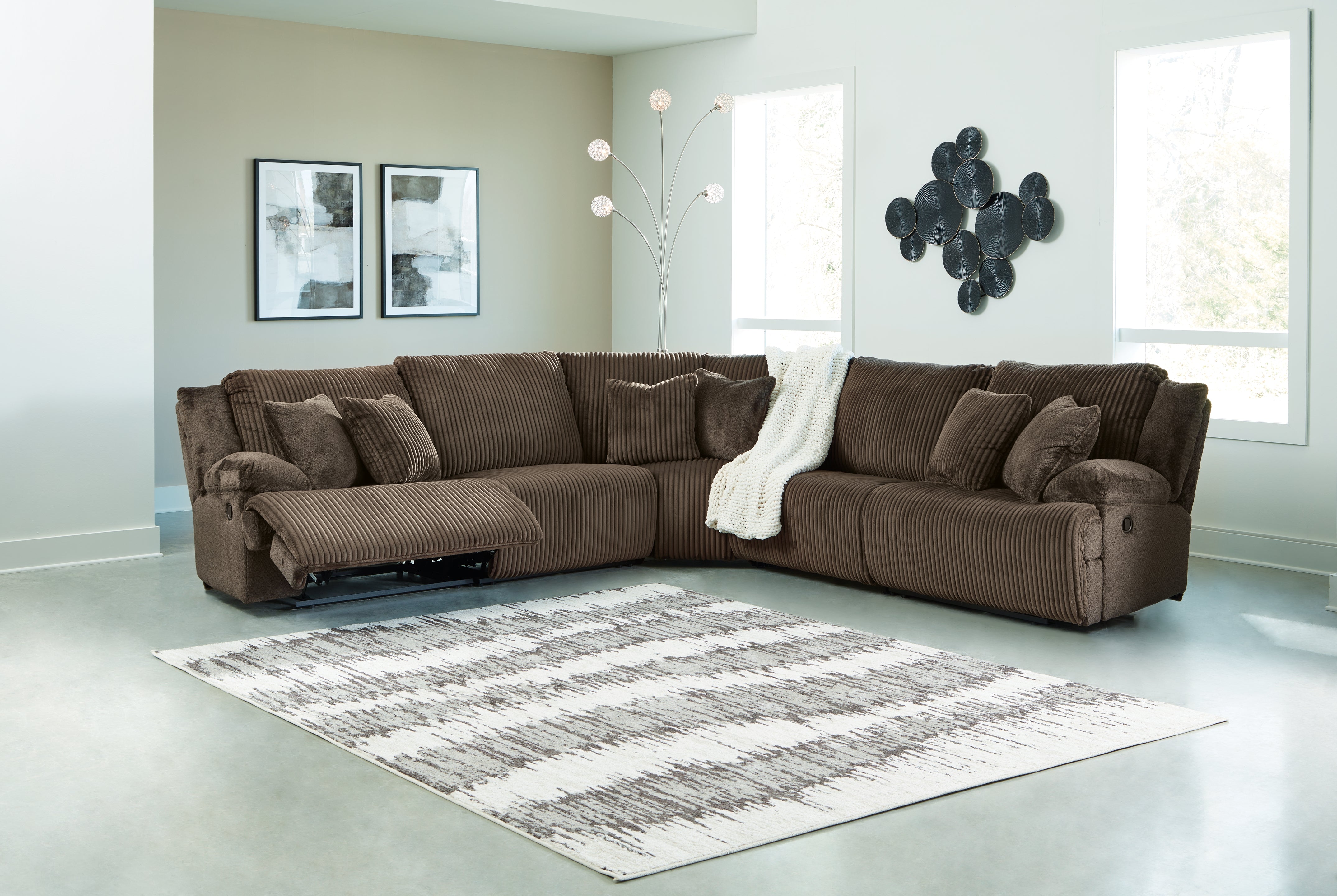 Fine Furniture & Decor - Ashley Furniture - Top Tier Sectional - 5-Piece Reclining Sectional / Chocolate - 92705S3