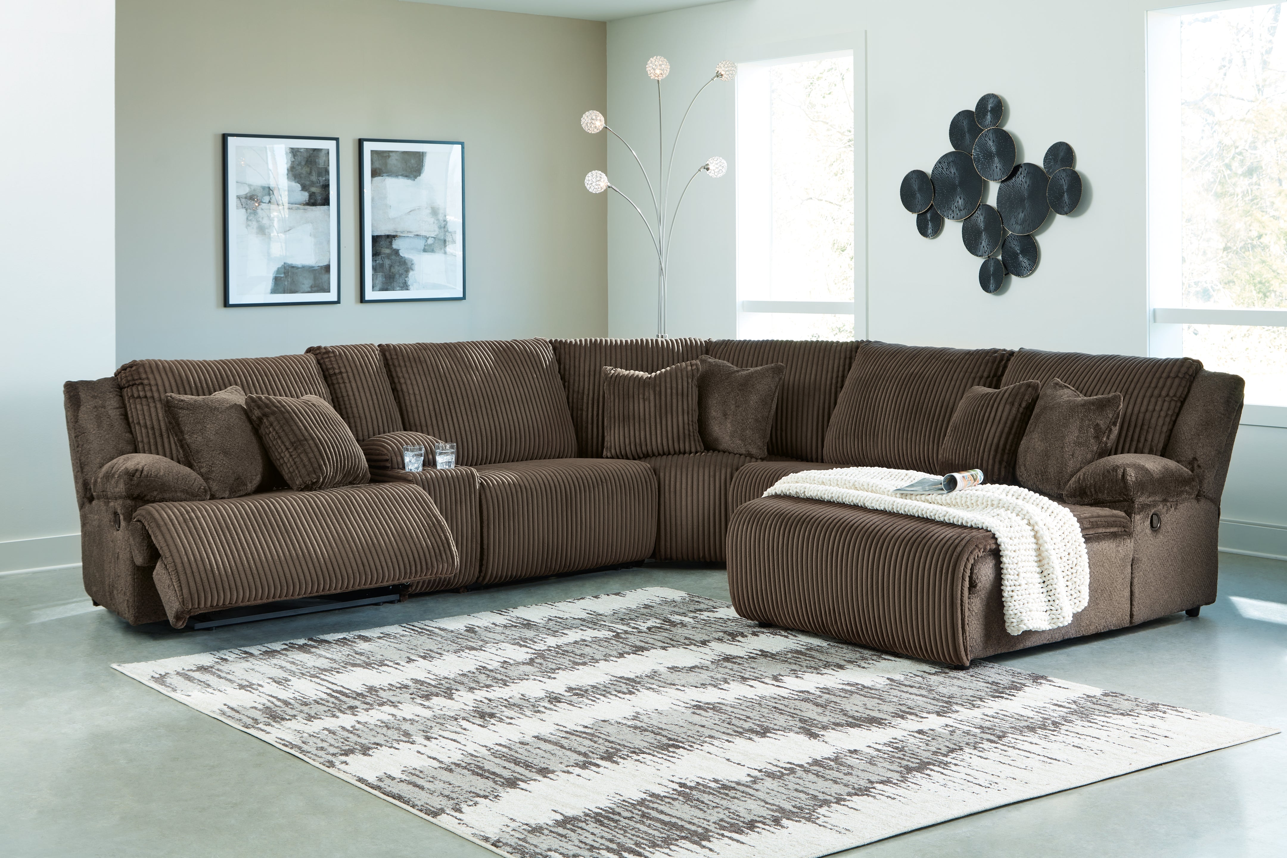 Fine Furniture & Decor - Ashley Furniture - Top Tier Sectional - 6-Piece Reclining Sectional with Chaise / Chocolate - 92705S1