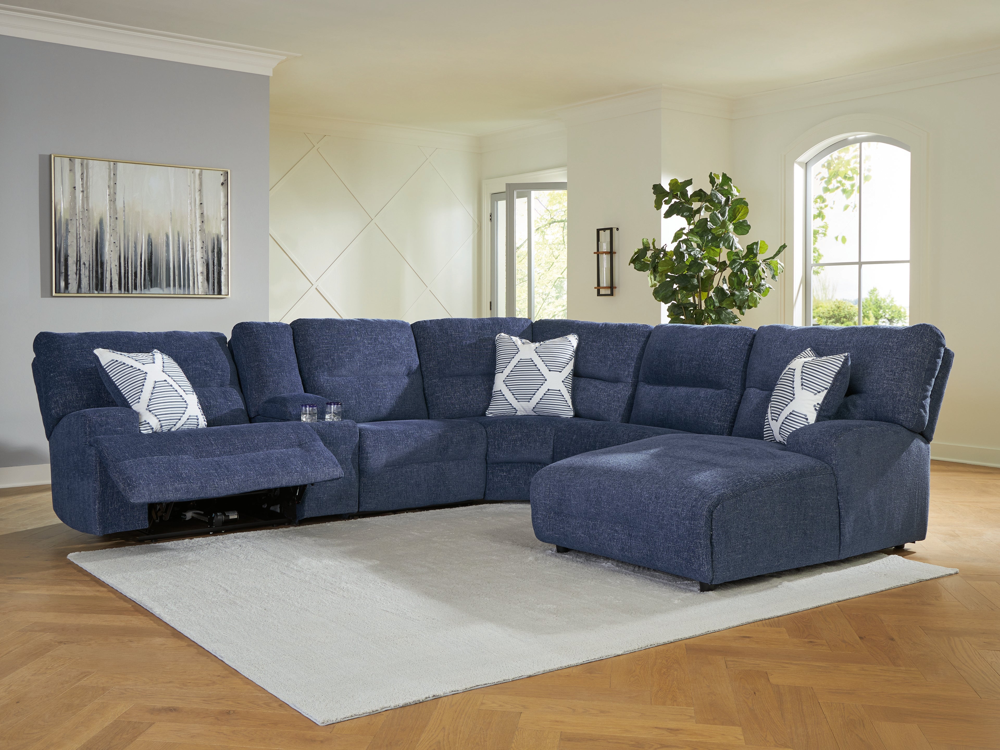 Fine Furniture & Decor - Ashley Furniture - Acklen Place Sectional - 6-Piece Power Reclining Sectional with Chaise / Navy - 93607S1