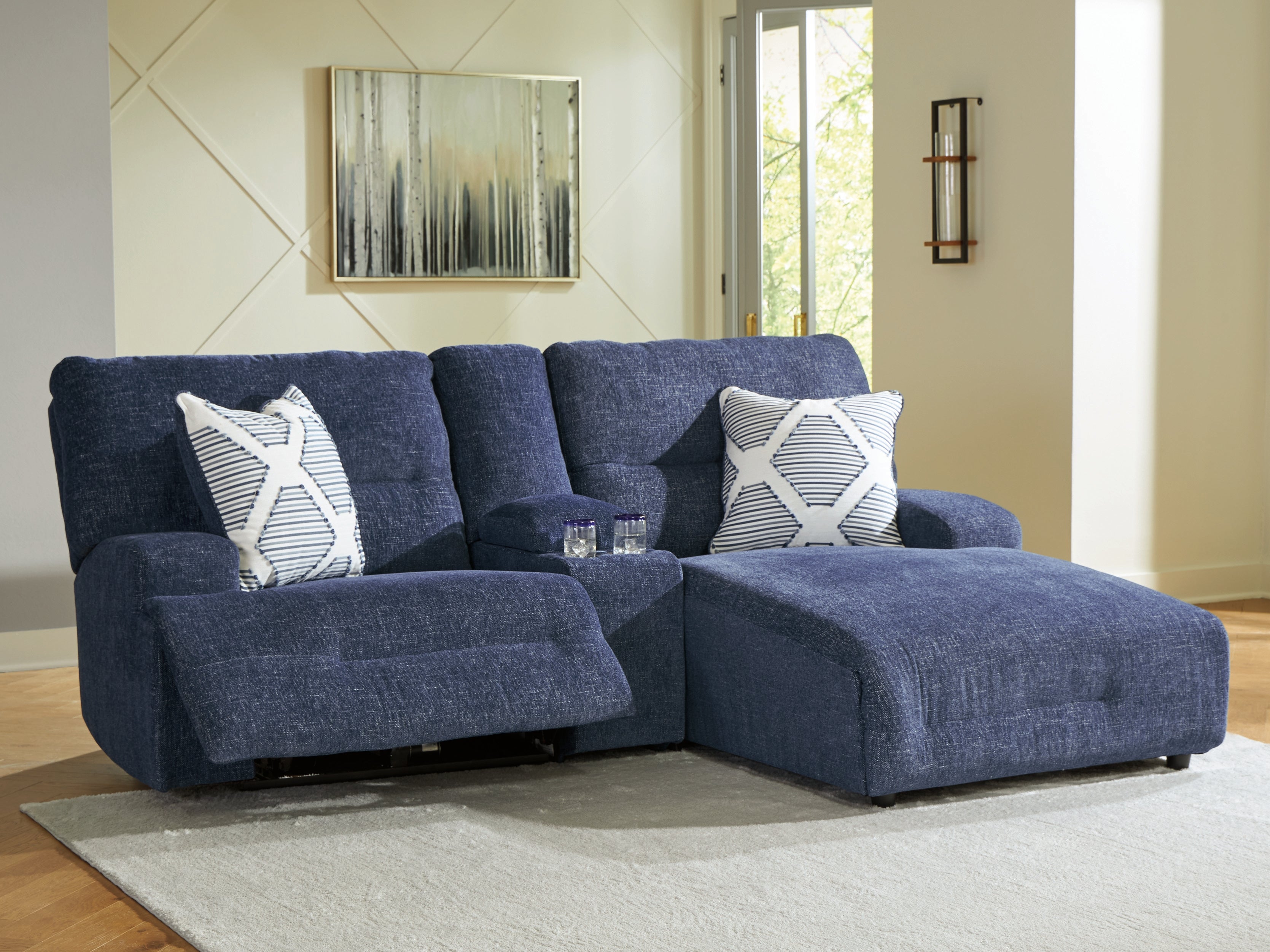 Fine Furniture & Decor - Ashley Furniture - Acklen Place Sectional - 3-Piece Power Reclining Sectional Sofa with Chaise / Navy - 93607S4