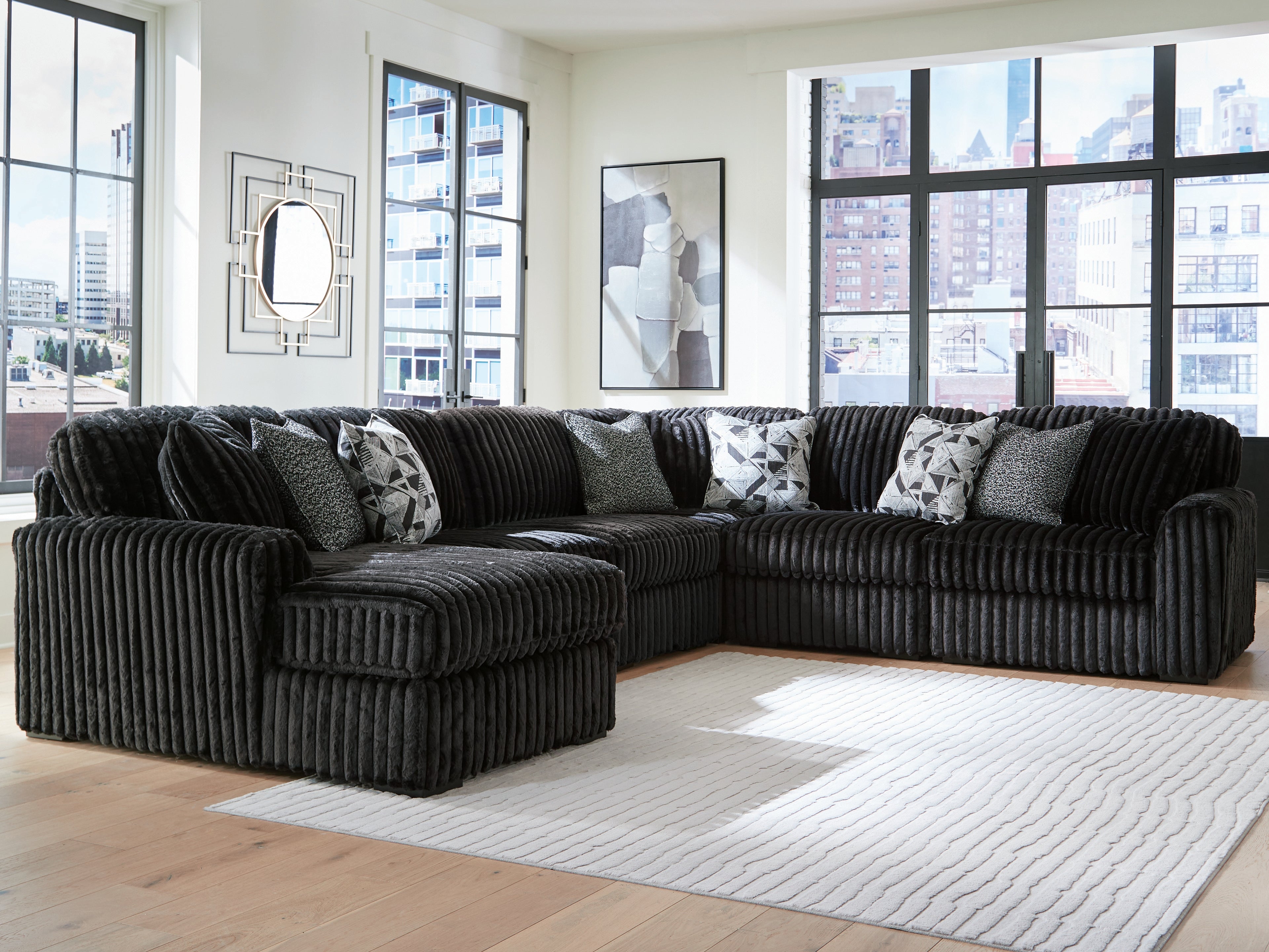 Fine Furniture & Decor - Ashley Furniture - Midnight-Madness Sectional - RAF 6-Piece Sectional with Chaise / Onyx - 98103S23