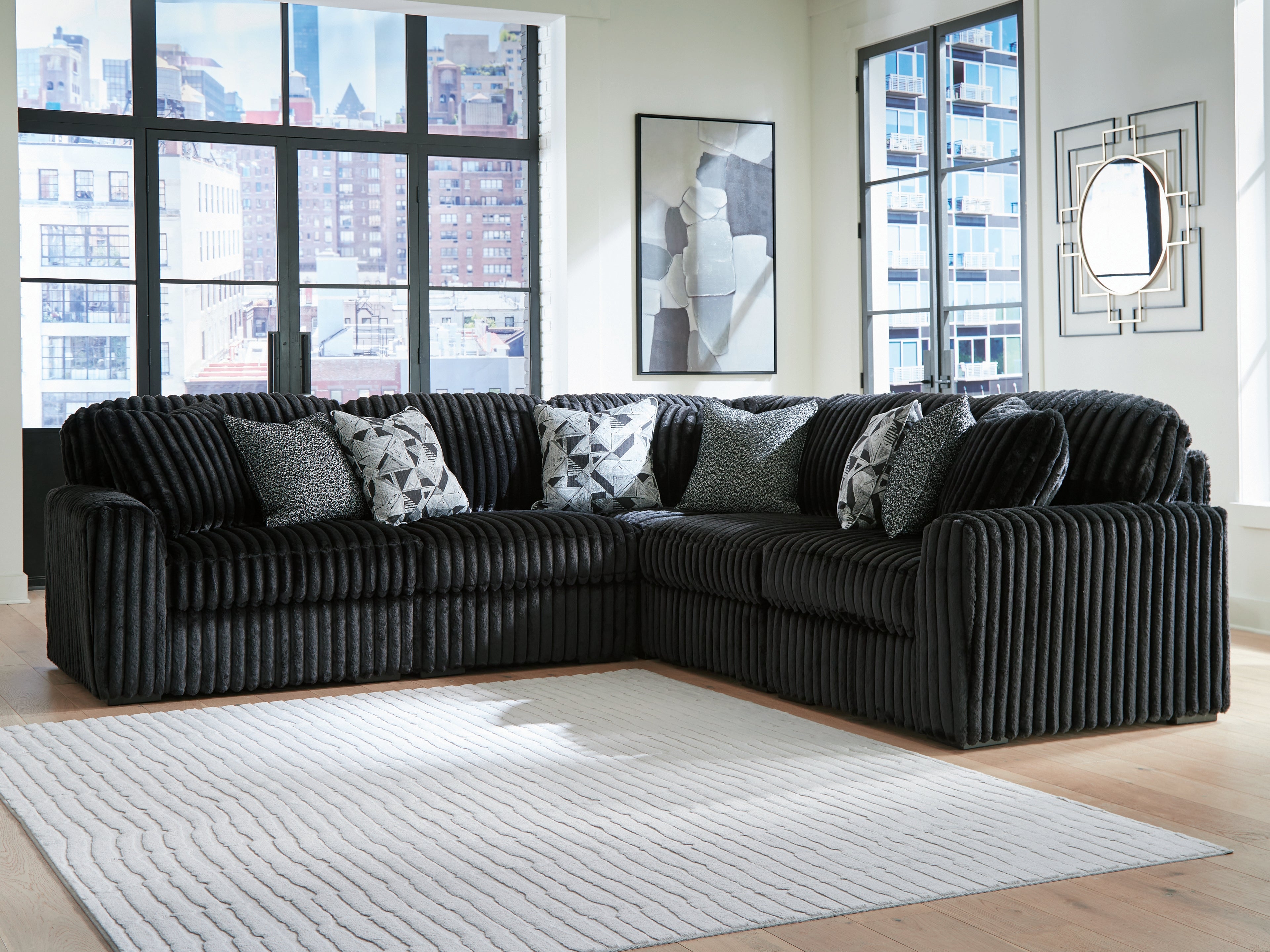 Fine Furniture & Decor - Ashley Furniture - Midnight-Madness Sectional - RAF 5-Piece Sectional / Onyx - 98103S26