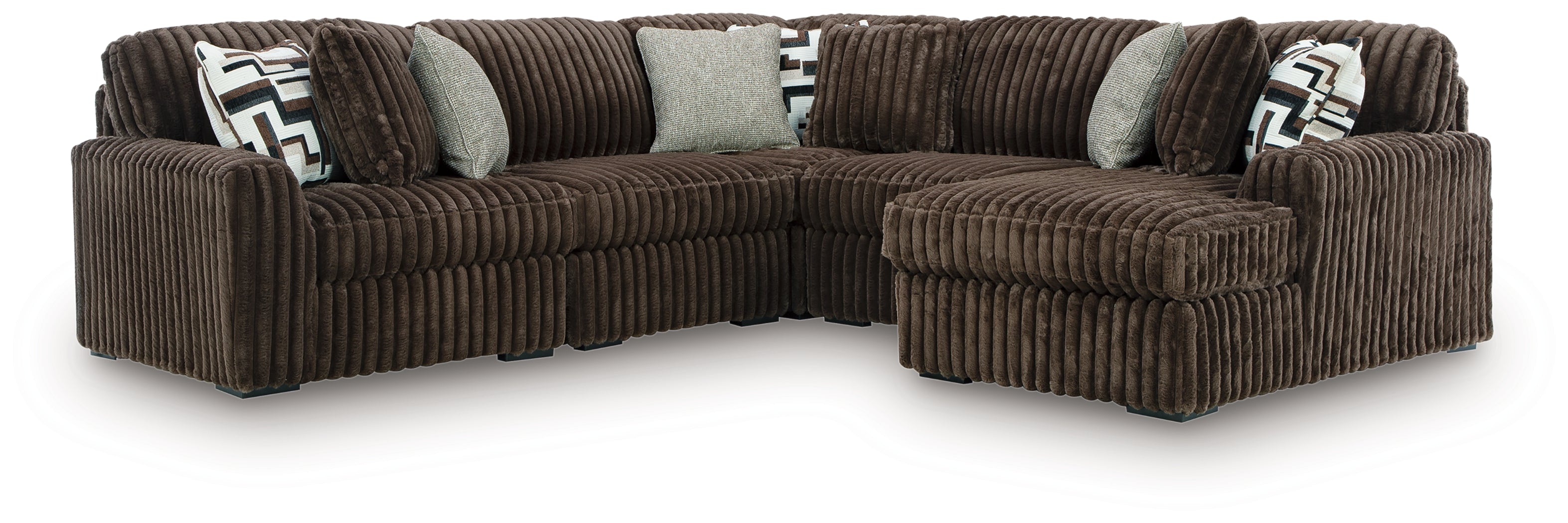 Fine Furniture & Decor - Ashley Furniture - Midnight-Madness Sectional - RAF 5-Piece Sectional with Chaise / Chocolate - 98104S22