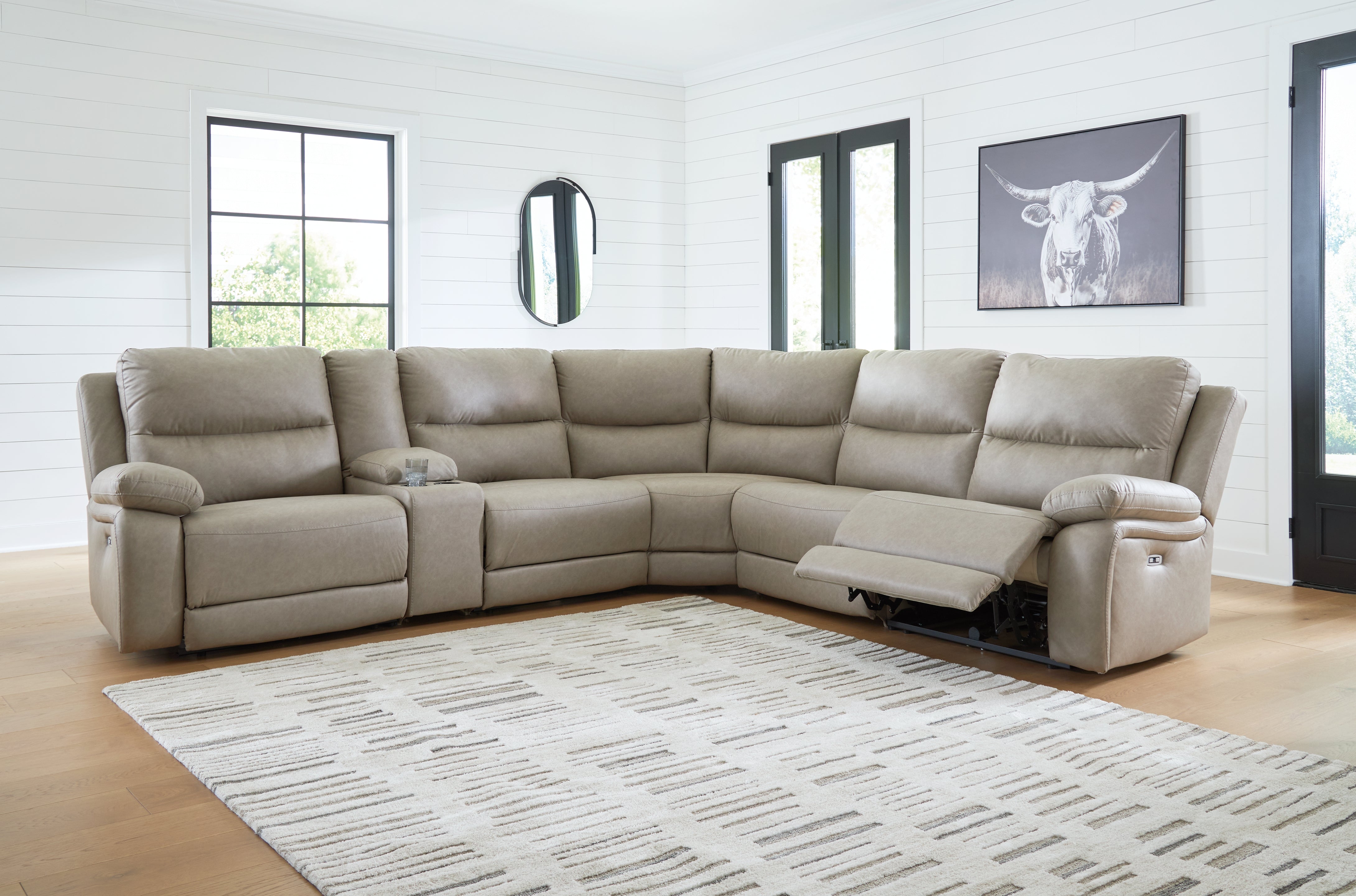 Fine Furniture & Decor - Ashley Furniture - Narwhal Place Sectional - 6-Piece Power Reclining Sectional / Pebble - PC99201S10