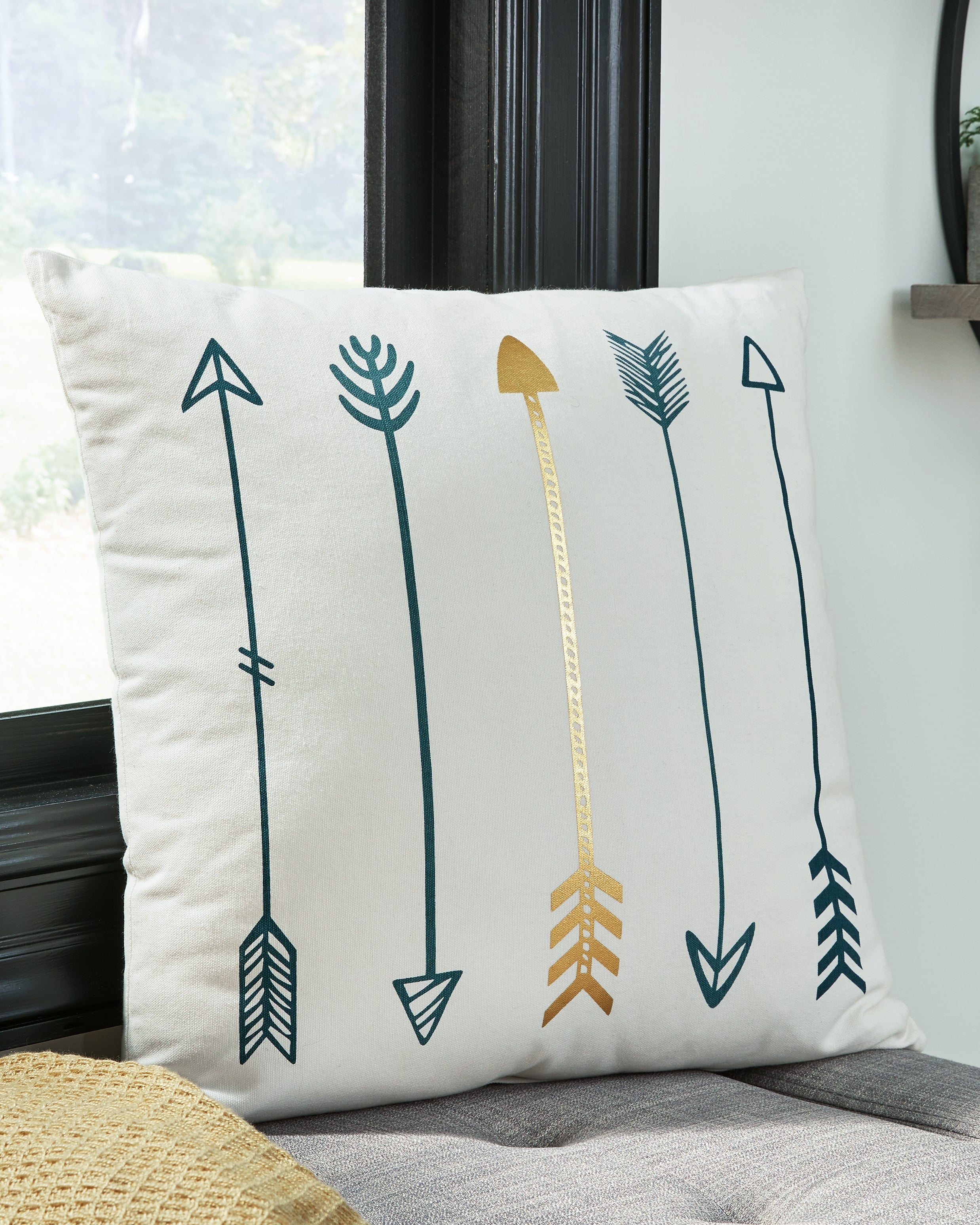 Fine Furniture & Decor - Ashley Furniture - Gyldan Pillows - Pillow / White/Teal/Gold - A1000994P