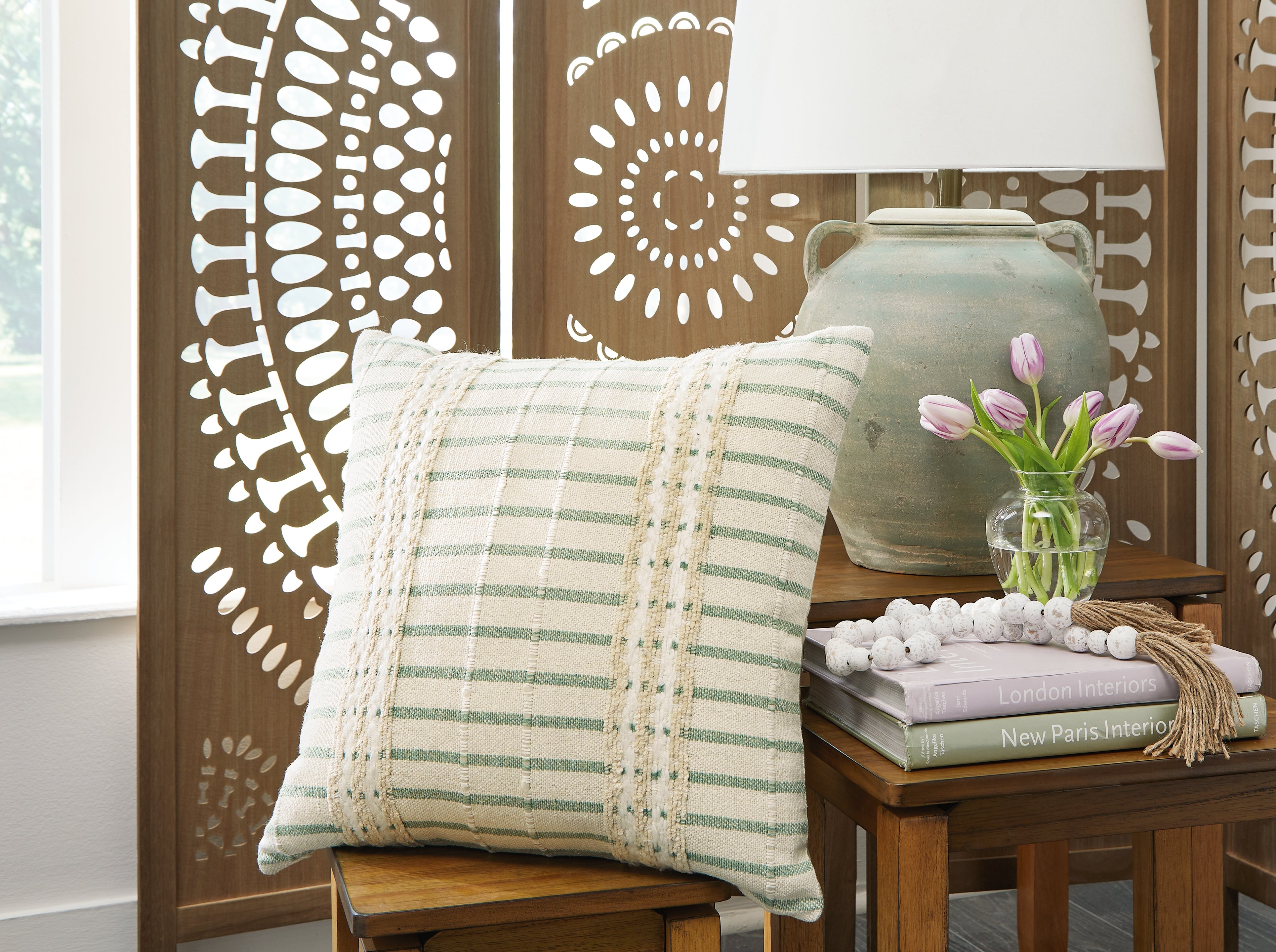 Fine Furniture & Decor - Ashley Furniture - Rowton Pillows - Pillow / White/Green - A1001072P
