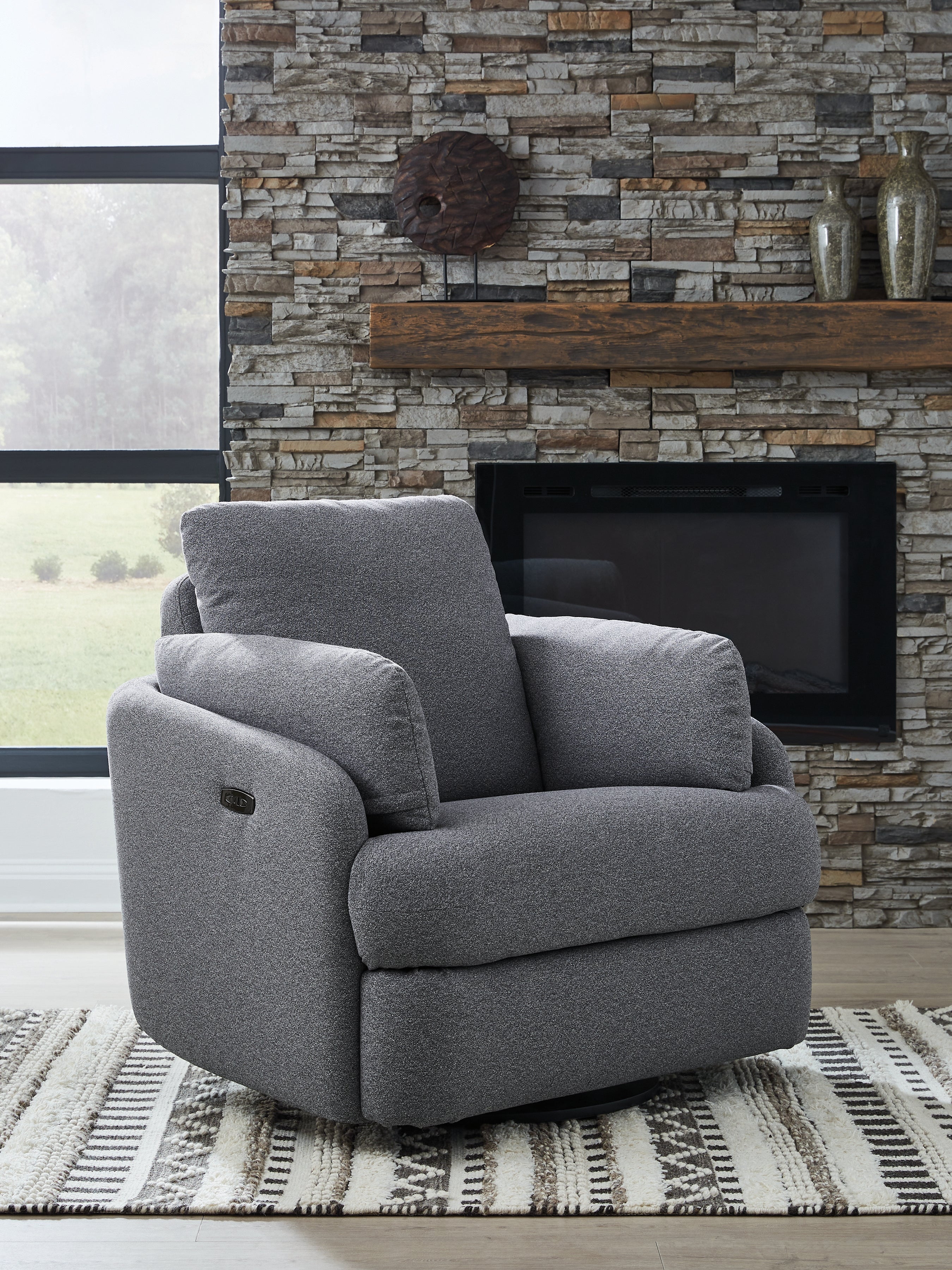 Fine Furniture & Decor - Ashley Furniture - Alainmont Next-Gen Nuvella Swivel Power Recliner - Swivel Power Recliner / Salt and Pepper - A3000738