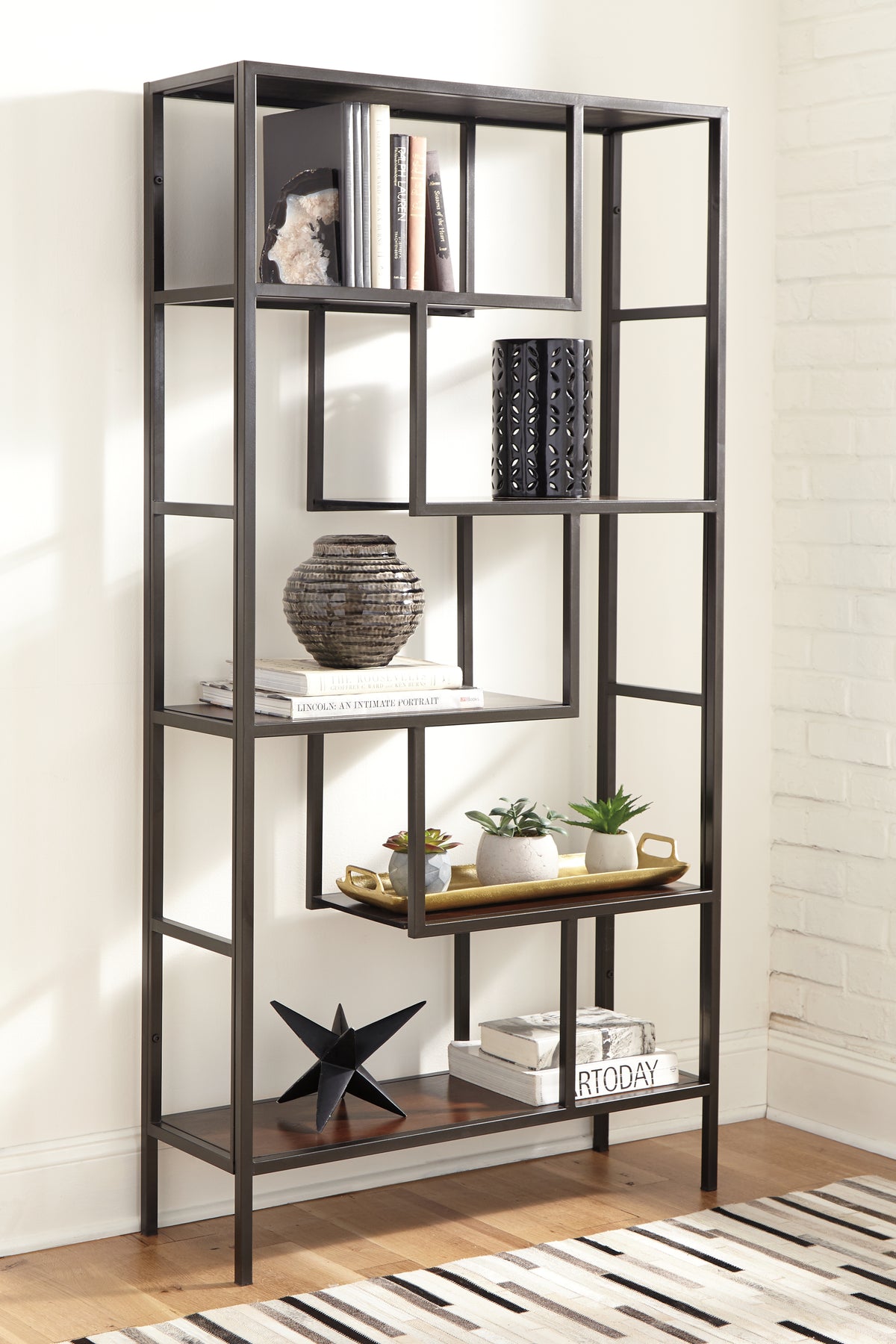 Fine Furniture & Decor - Ashley Furniture - Frankwell Bookcase - Bookcase / Gold Finish - A4000286