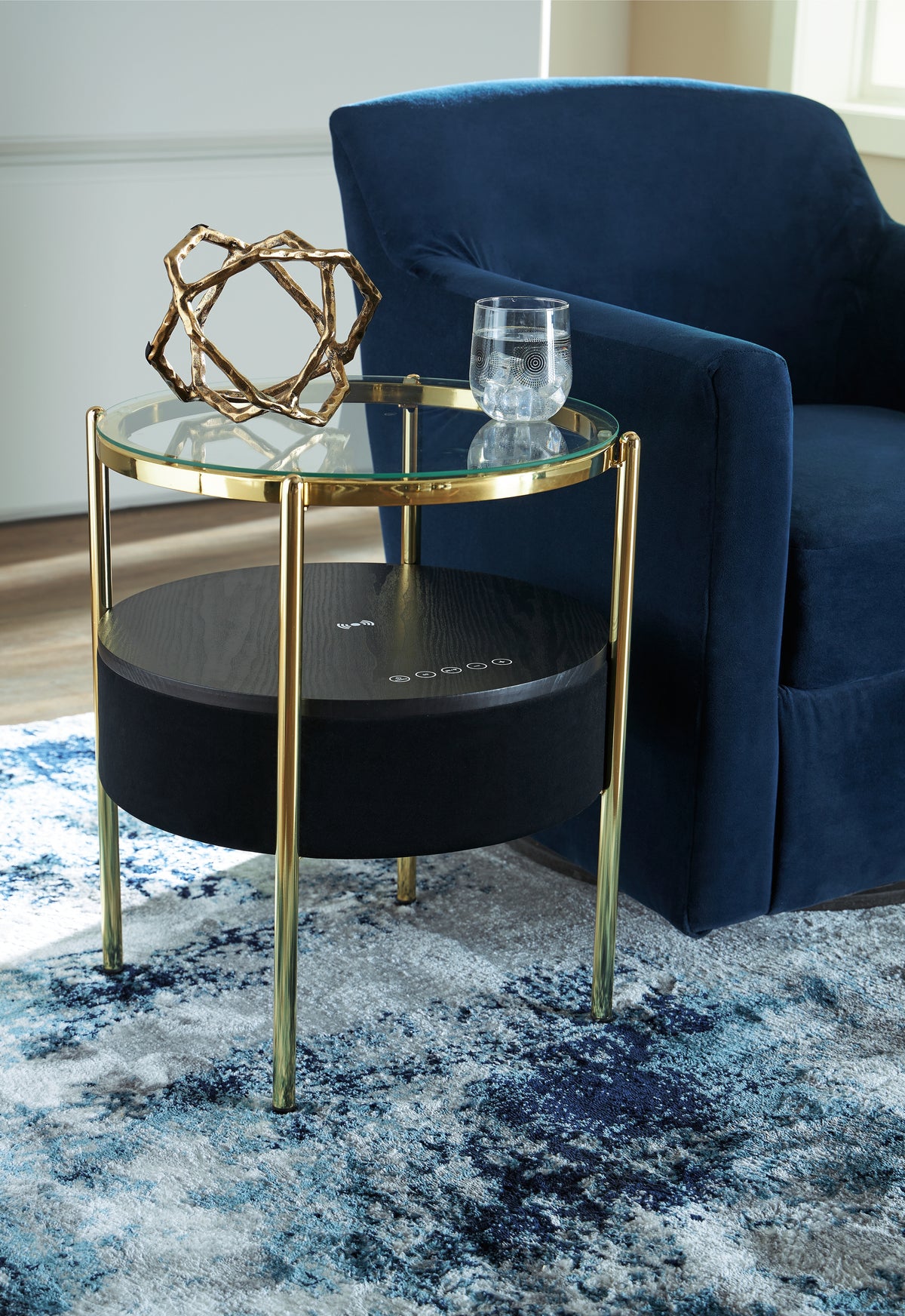 Fine Furniture & Decor - Ashley Furniture - Nedman Accent Table with Speaker - Accent Table with Speaker / Black/Gold Finish - A4000669