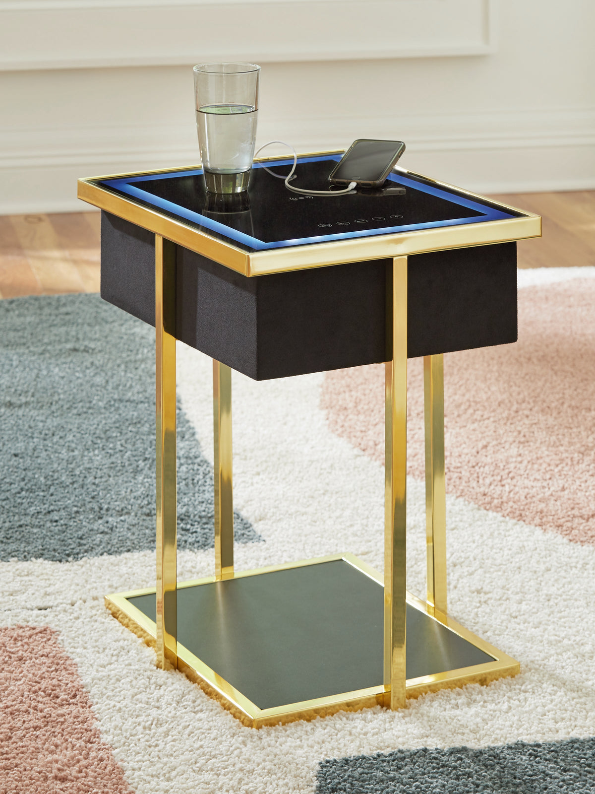 Fine Furniture & Decor - Ashley Furniture - Rexwell Accent Table with Speaker - Accent Table with Speaker / Black/Gold Finish - A4000681