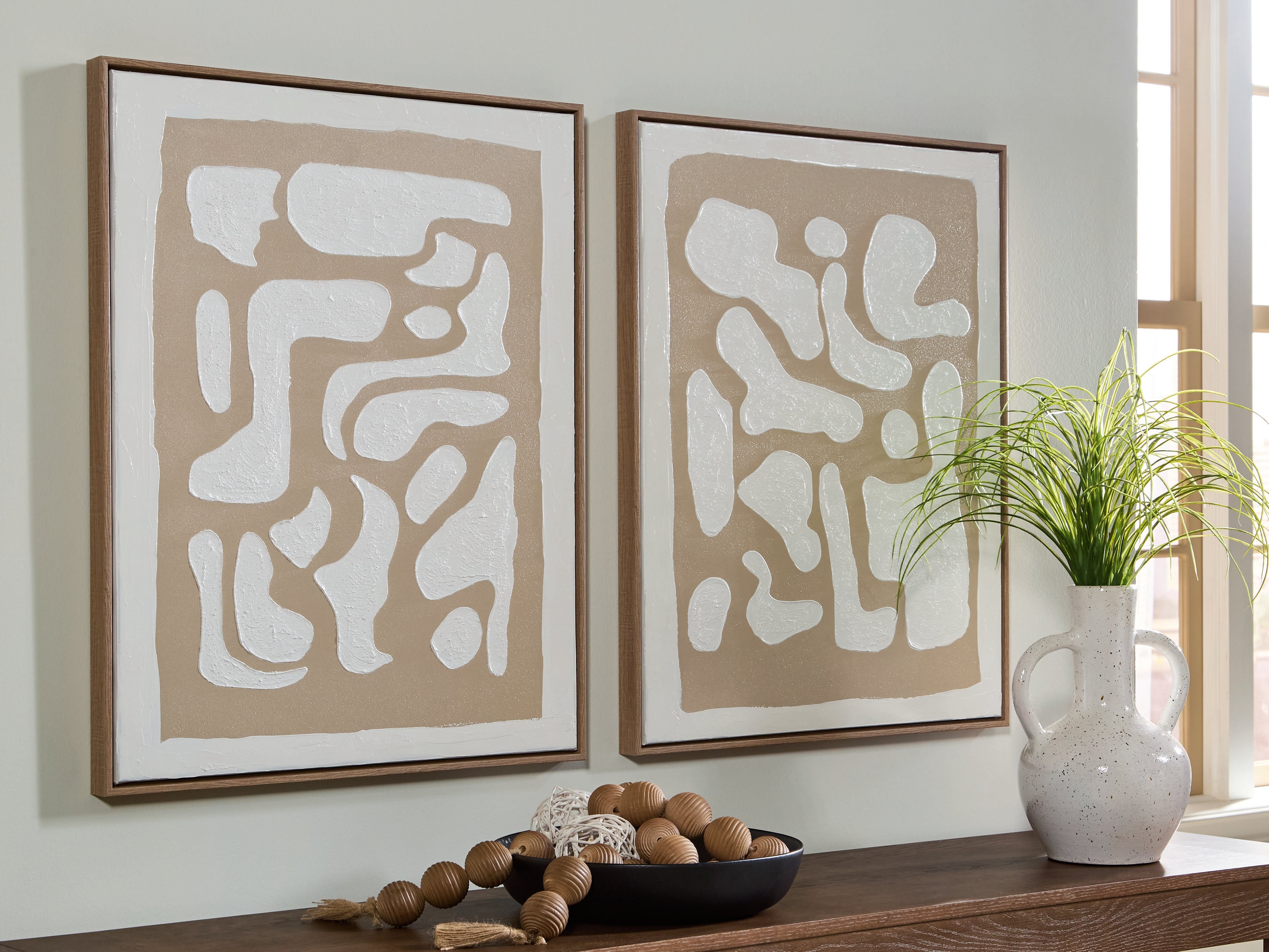 Fine Furniture & Decor - Ashley Furniture - Waldett Wall Decor - Wall Art Set (Set of 2) / Beige/White - A8000503