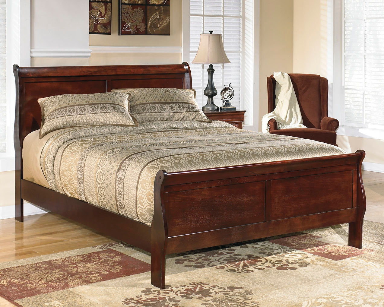 Fine Furniture & Decor - Ashley Furniture - Alisdair Bedroom - King Sleigh Bed / Reddish Brown - B376B8