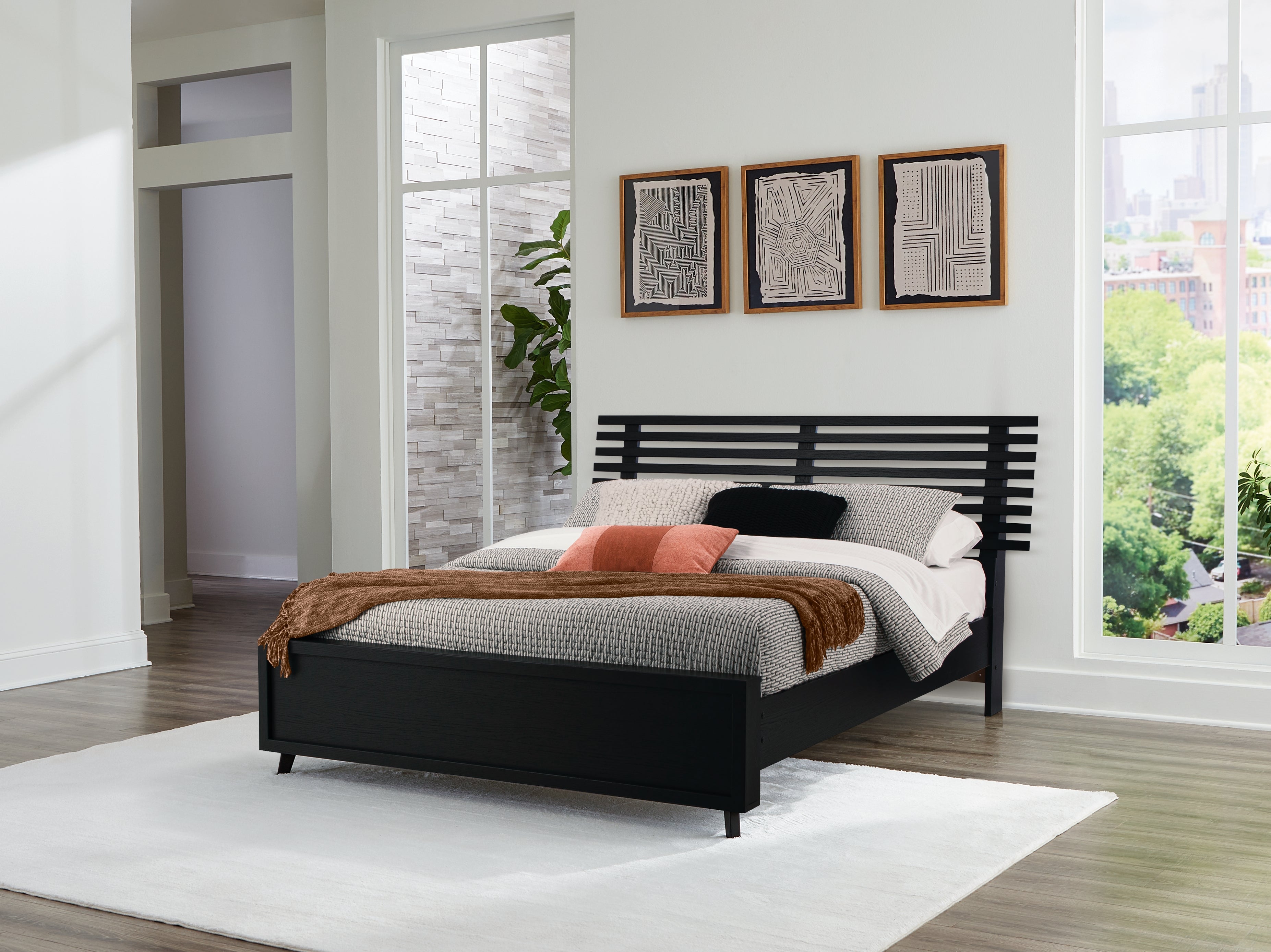 Fine Furniture & Decor - Ashley Furniture - Danziar Bedroom - Queen Slat Panel Bed / Black - B1013B4