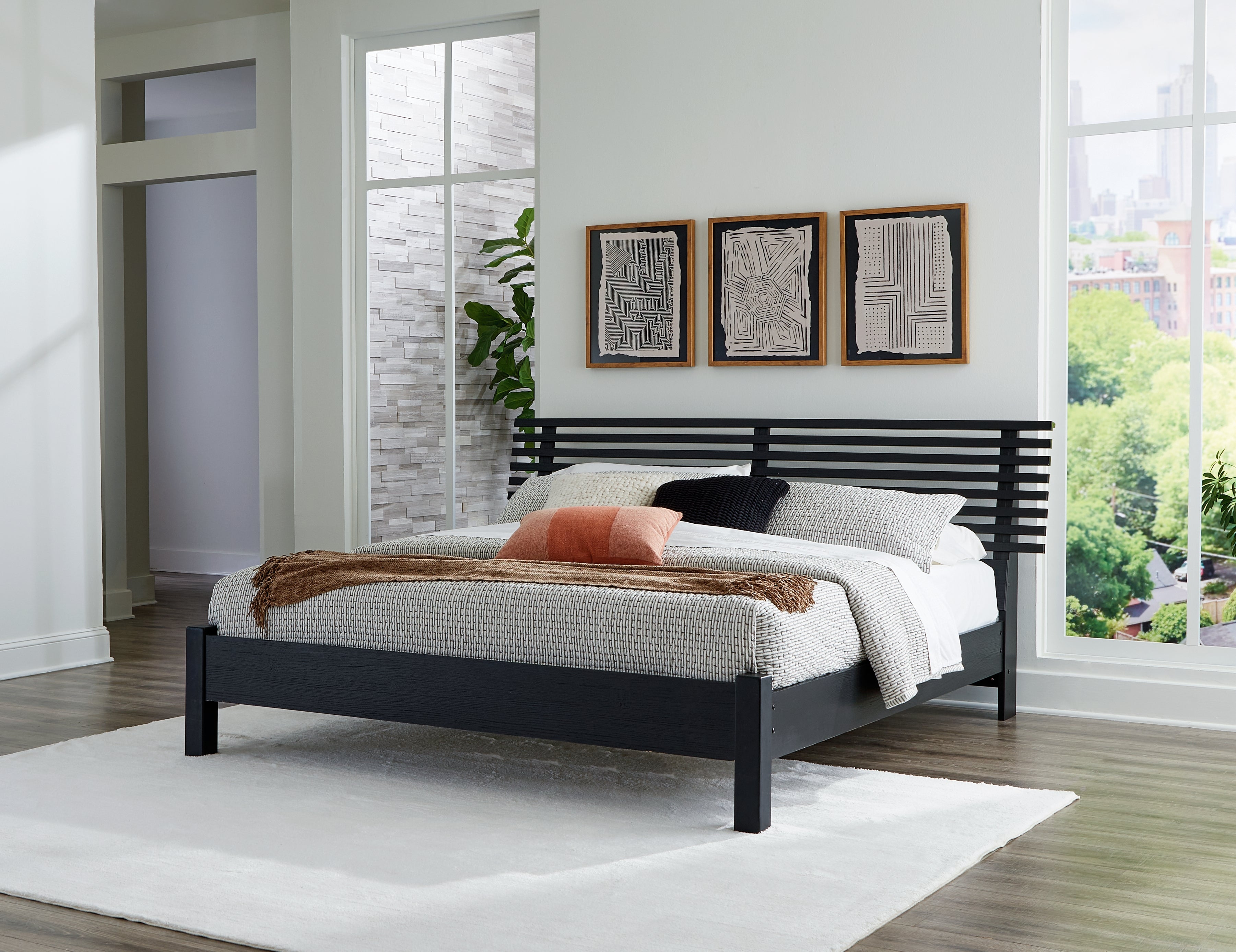 Fine Furniture & Decor - Ashley Furniture - Danziar Bedroom - King Slat Panel Bed / Black - B1013B6