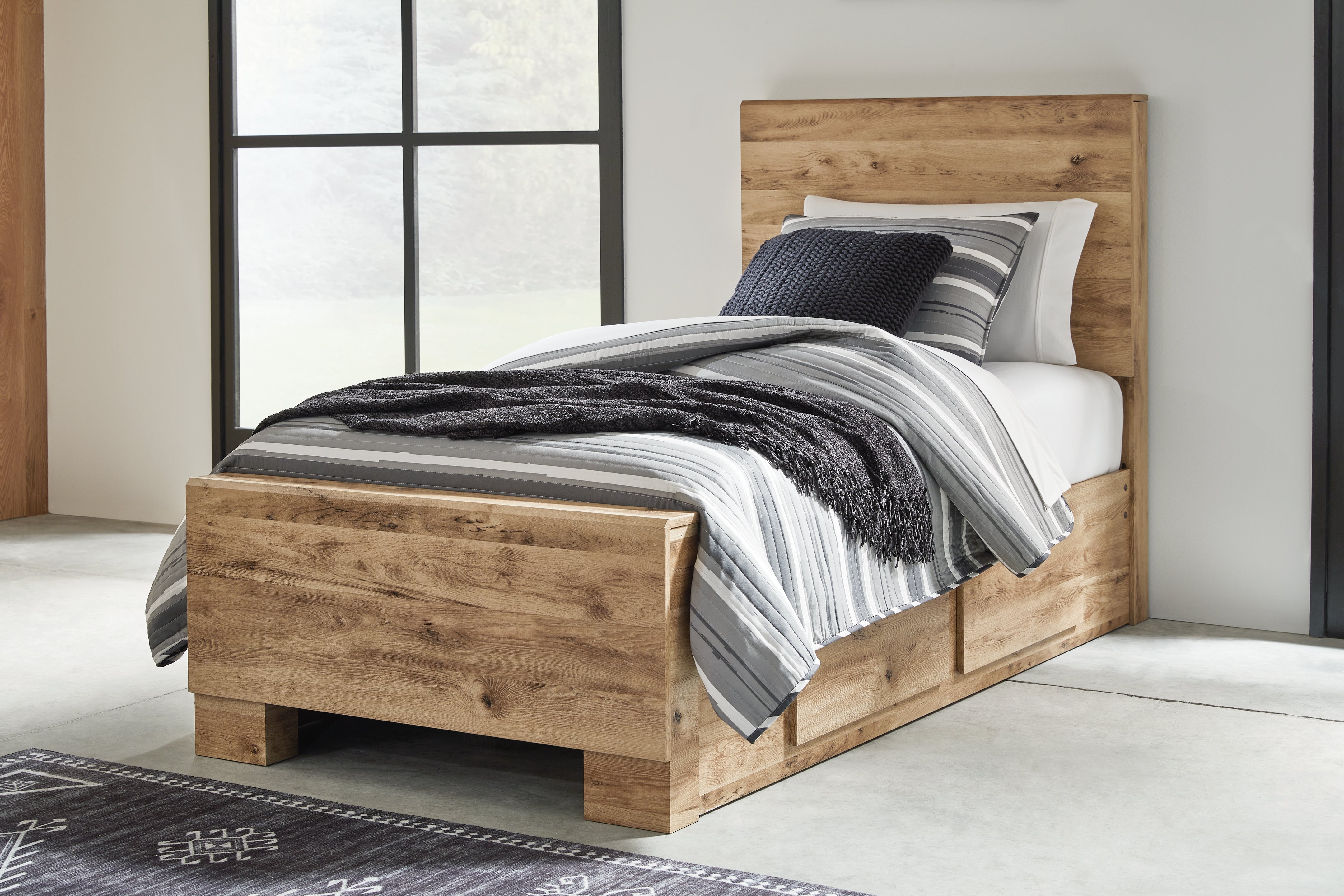 Fine Furniture & Decor - Ashley Furniture - Hyanna Bedroom - Twin Panel Bed with 1 Side Storage / Tan Brown - B1050B24