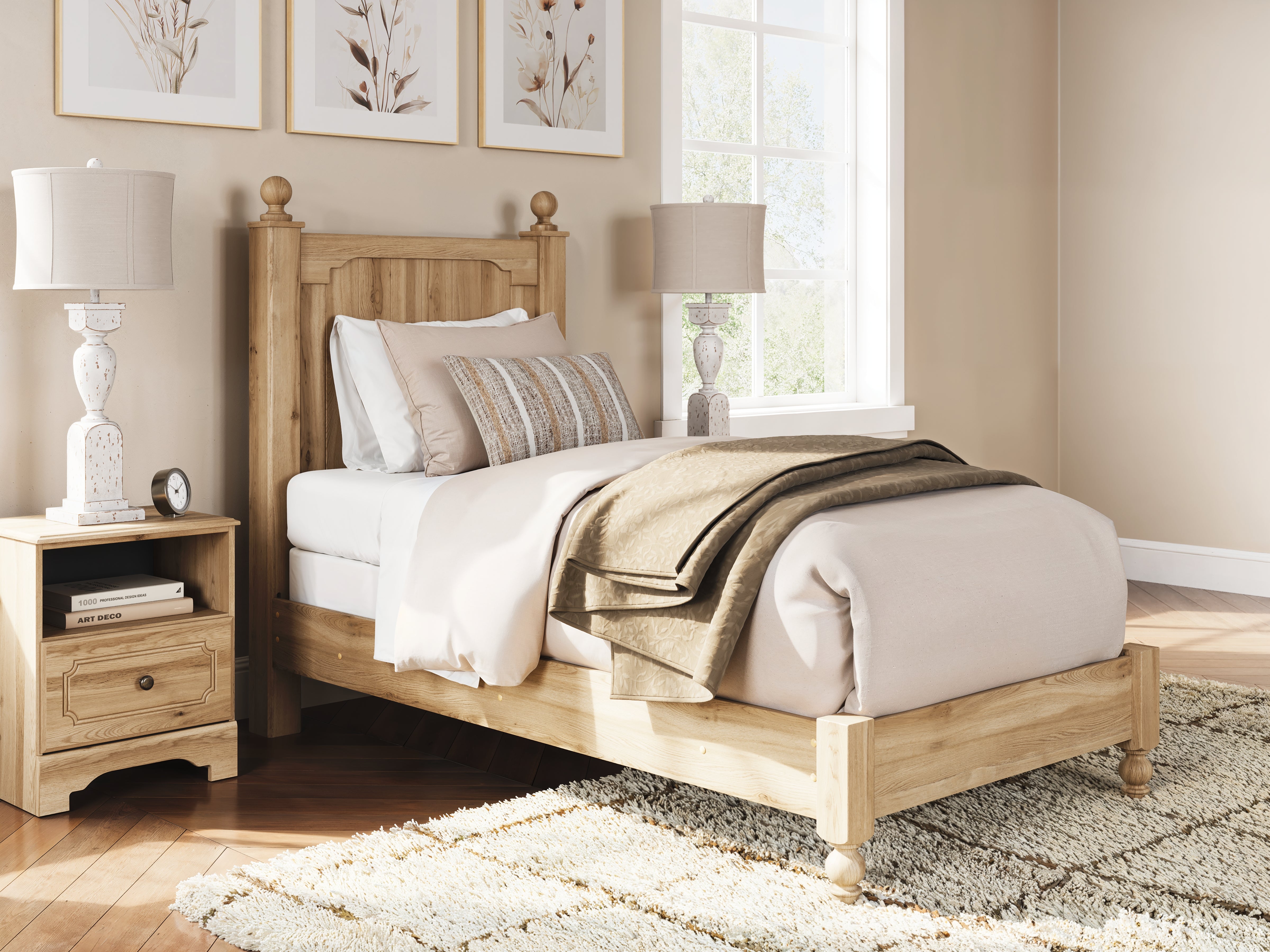 Fine Furniture & Decor - Ashley Furniture - Aleaport Bedroom - Twin Panel Bed / Warm Brown - PCB1075B2