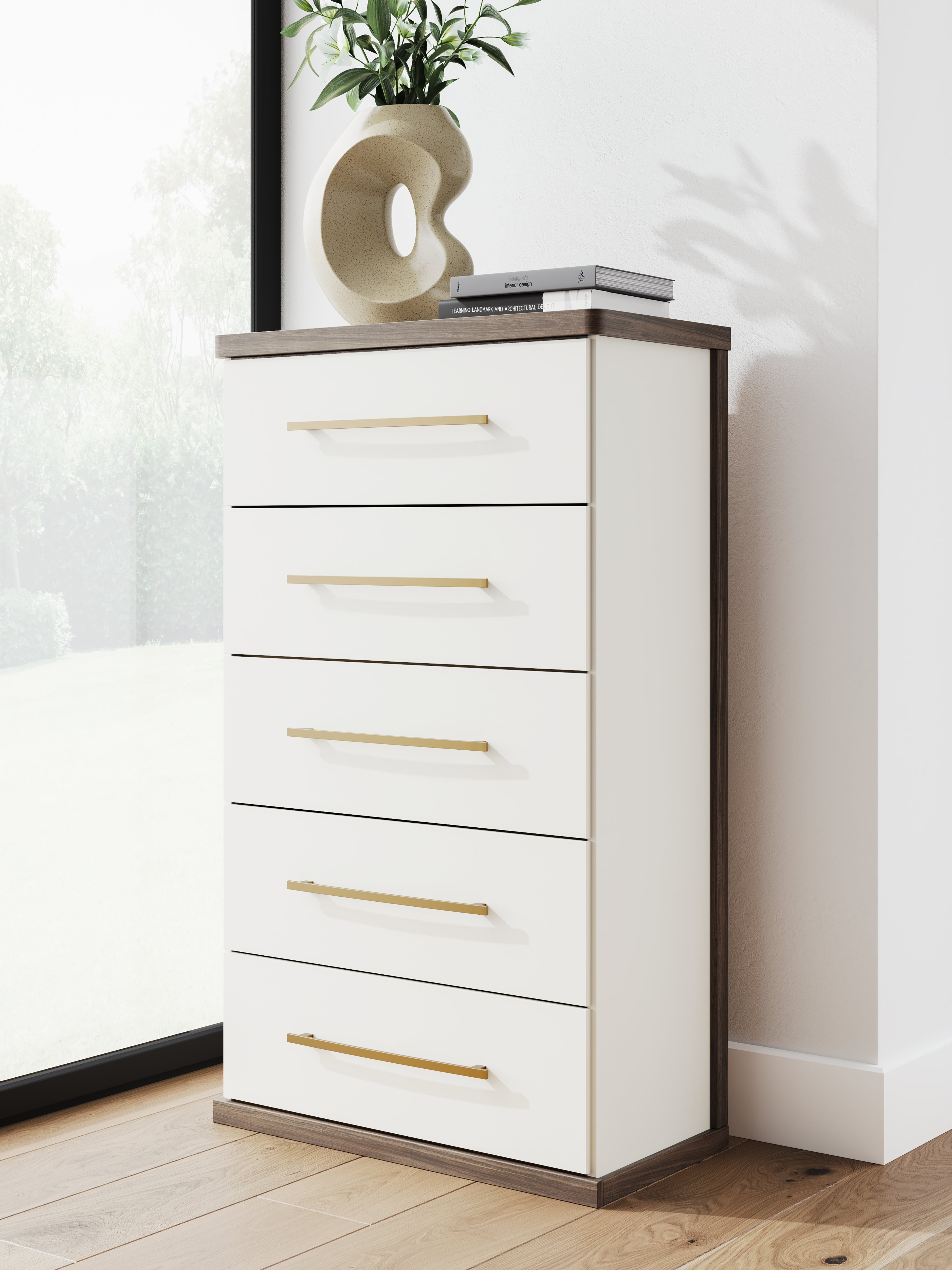 Fine Furniture & Decor - Ashley Furniture - Kendanport Bedroom - Five Drawer Chest / Brown/White - PCB1108-46