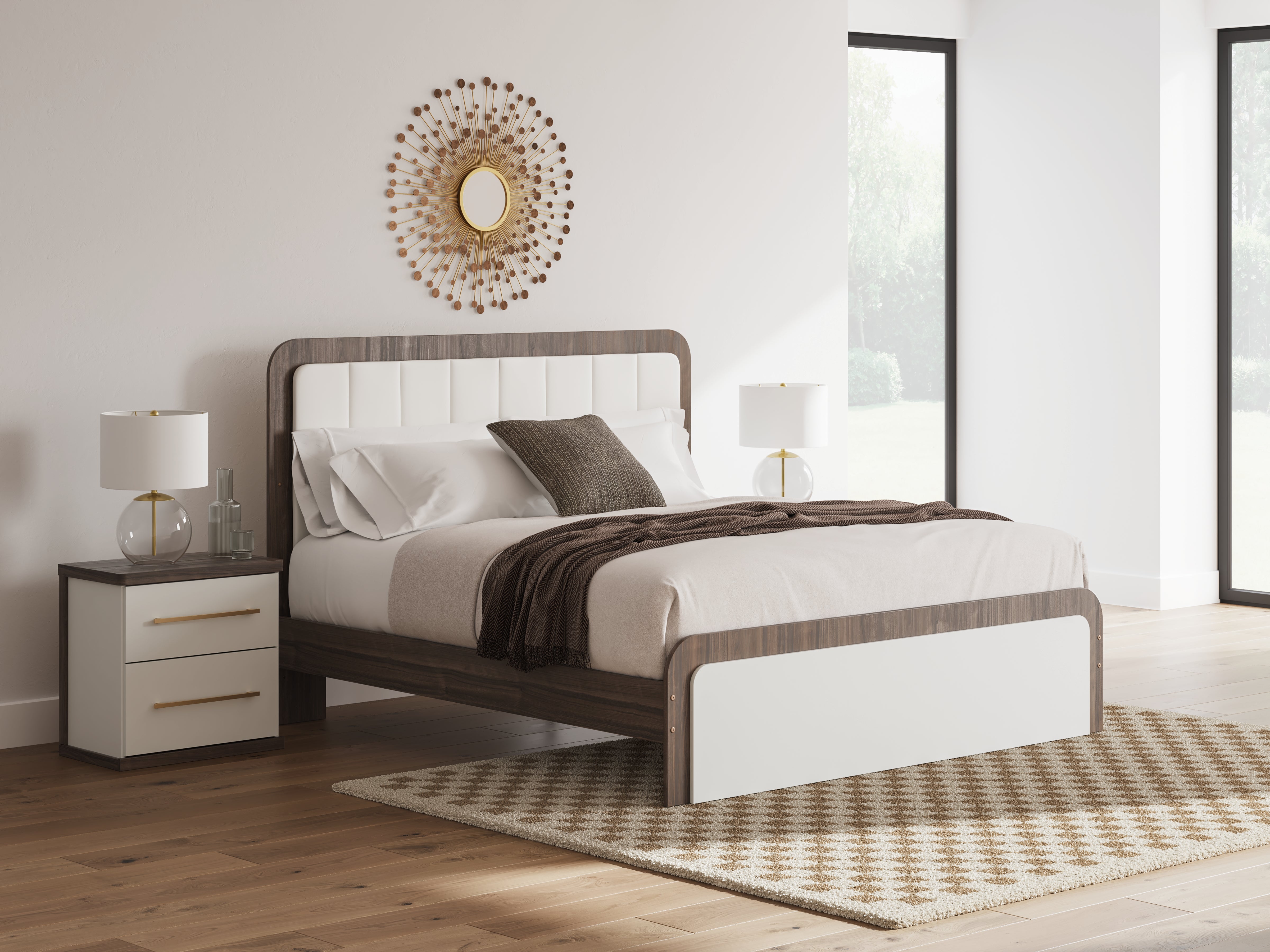 Fine Furniture & Decor - Ashley Furniture - Kendanport Bedroom - King Upholstered Bed / White/Brown - PCB1108B8