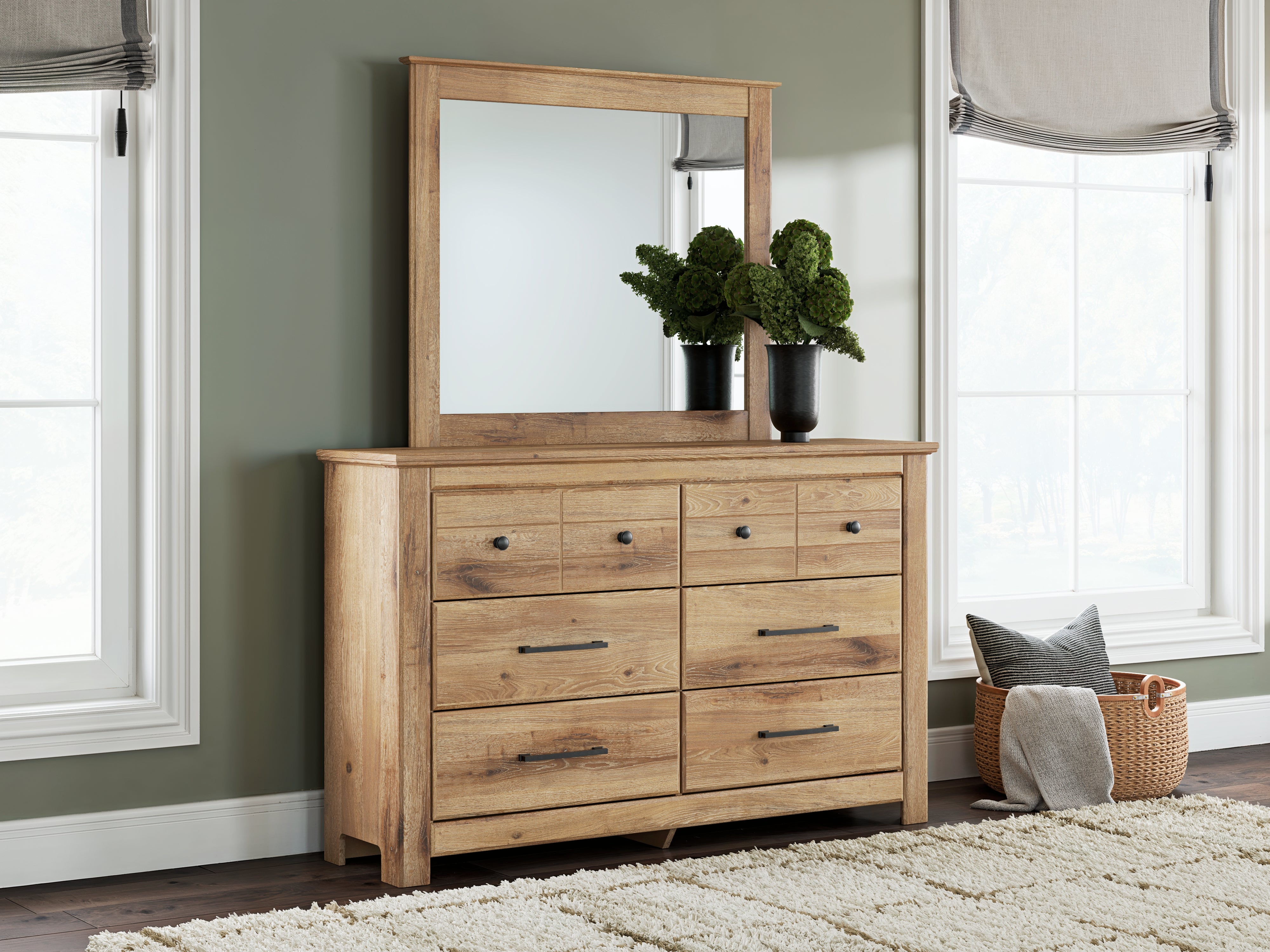 Fine Furniture & Decor - Ashley Furniture - Makidern Bedroom - Dresser and Mirror / Tan - PCB1170B1